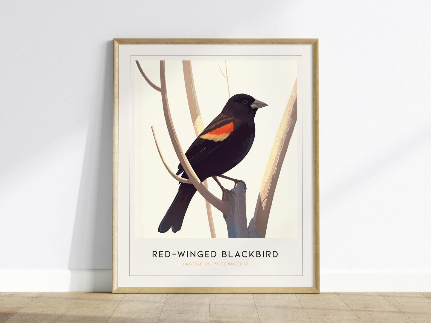 Red-Winged Blackbird Poster | Minimalist Bird Art Print | Perfect for Nature Lovers & Modern Home Decor - Swell Scenes