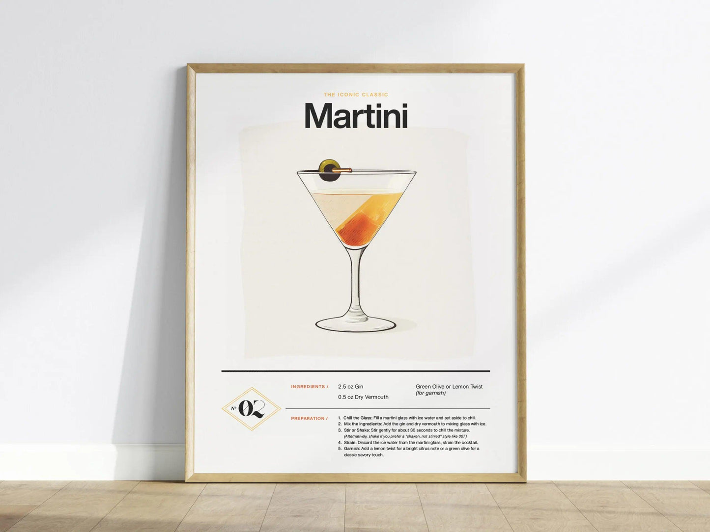 Martini Cocktail Framed Poster | Iconic Gin or Vodka Drink Minimalist Design | Martini Lover Gift | Kitchen Bar Home Decor - Swell Scenes