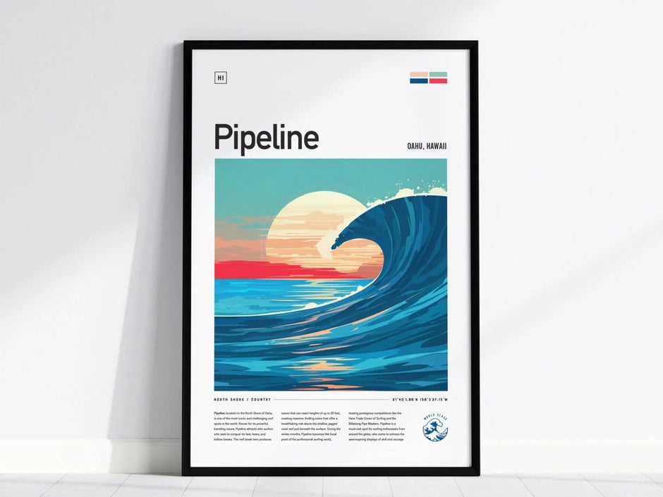 Pipeline Framed Surf Poster, Banzai Pipe Masters Wall Art, North Shore Travel Print, Hawaii Surfer Home Decor, Oahu Surfing Wave Spot Gift - Swell Scenes