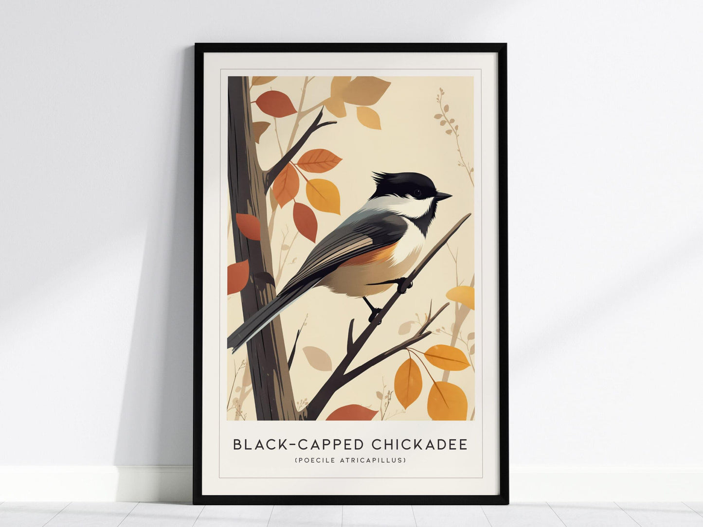 Black-capped Chickadee Songbird Modern Framed Wall Art | Cottagecore Minimal Nature Wildlife Poster | Audubon Farm House Decor | Bird Watcher Print Gift - Swell Scenes