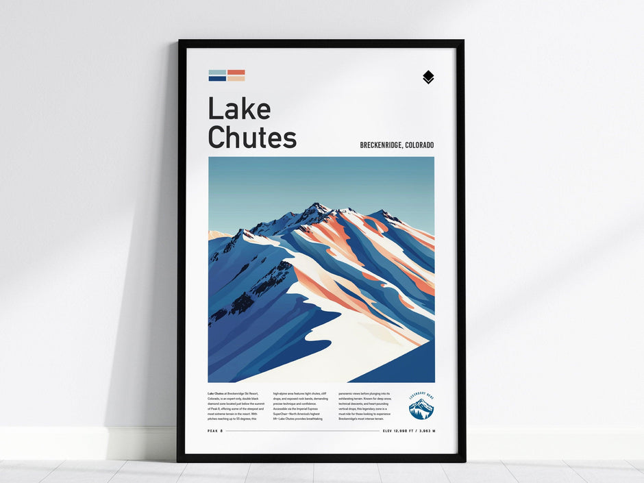 Lake Chutes Ski Run | Breckenridge Resort Colorado Black Diamond Expert Skiing Slope Framed Poster Skier Snowboarder Cabin Lodge Art Decor Gift - Swell Scenes