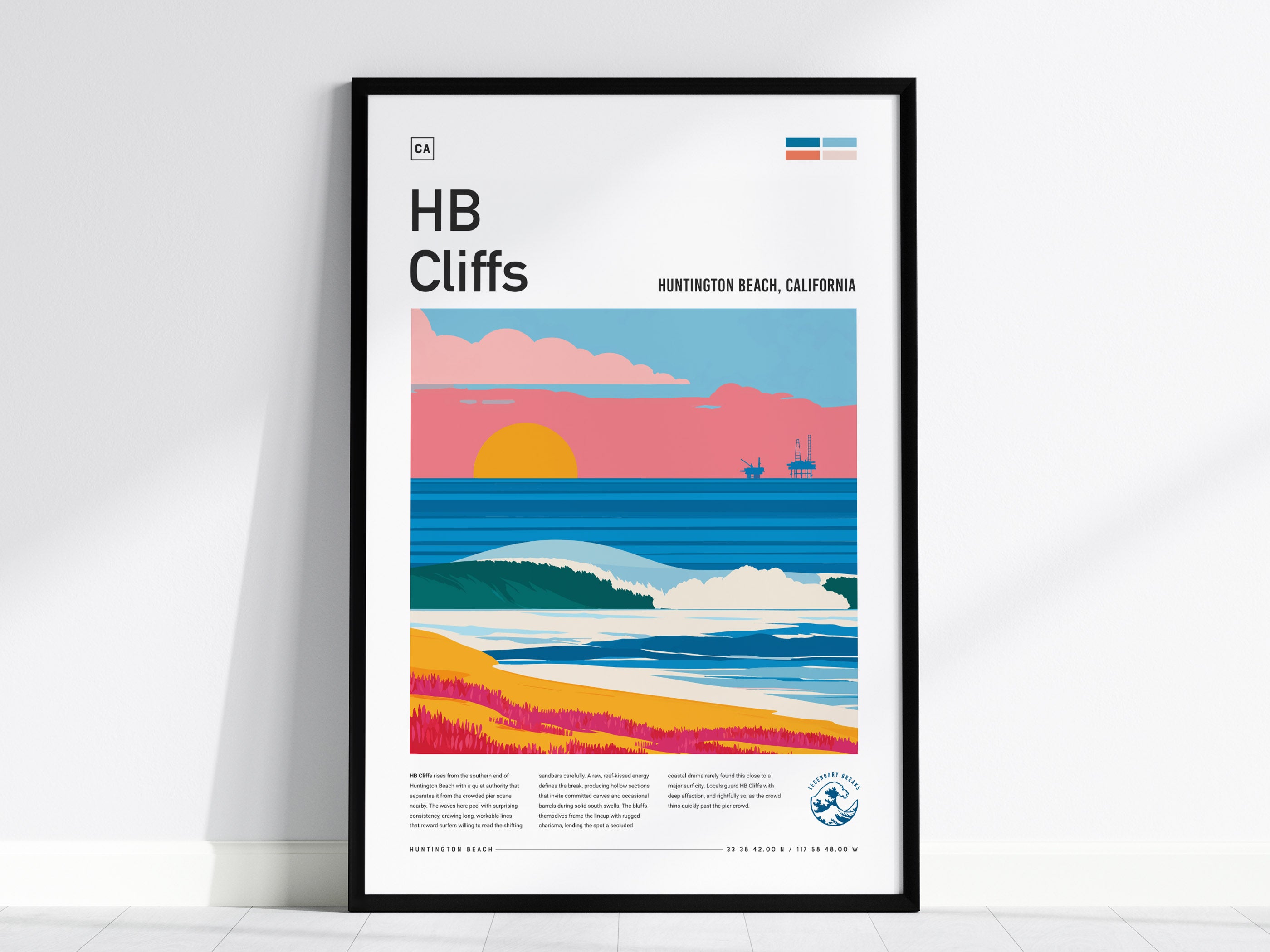 HB Cliffs, California Poster | Golden Bluffs & Surf Break Wall Art