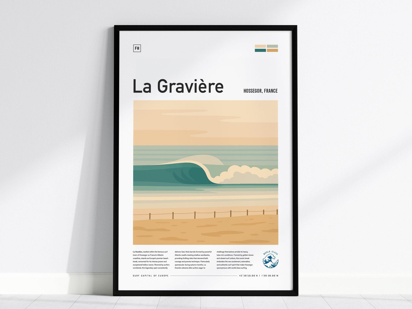 La Gravière Hossegor France Surf Spot Framed Poster | Europe Surfing Capital Modern Wall Art | Surfer Travel Print Wave Design Coastal Decor - Swell Scenes