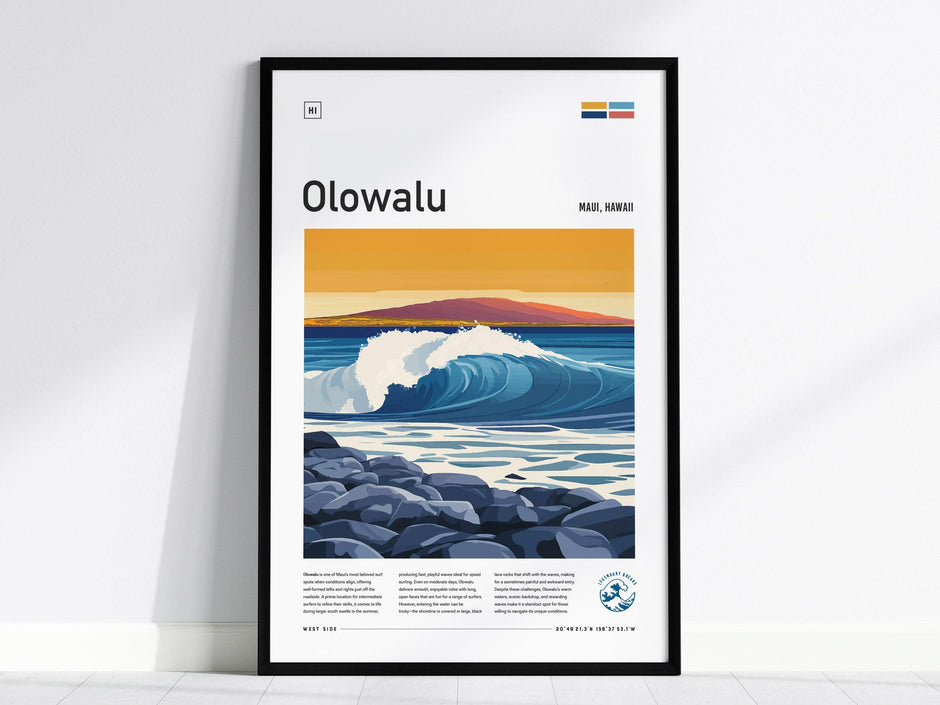 Olowalu Framed Surf Poster, West Maui Wall Art, Lahaina Maui Travel Print, Hawaii Surfer Home Decor, Maui Surfing Wave Spot Gift Set - Swell Scenes