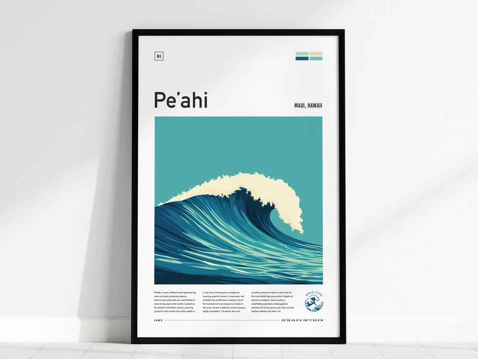 Peahi Jaws Framed Surf Spot Poster, Pe'ahi Maui Wall Art, Haiku North Shore Travel Print, Hawaii Surfer Home Decor, Big Wave Surfing Artwork - Swell Scenes