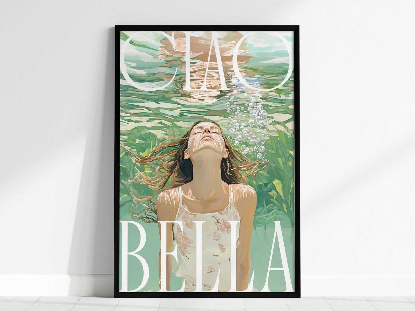 Ciao Bella Art Print – Dreamy Italian Coastal Wall Decor, Mediterranean Aesthetic, Elegant Feminine Poster, Available Framed/Unframed - Swell Scenes