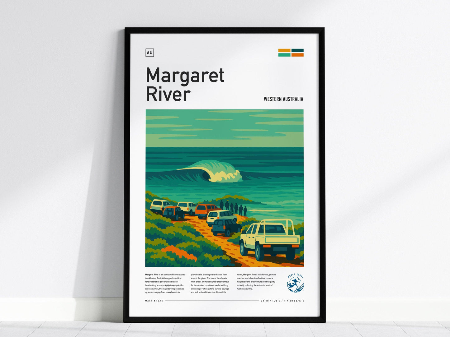 Margaret River Surf Spot Framed Poster Western Australia Big Wave Modern Wall Art Surfer Travel Print Minimalist Design Surfing Decor Gift - Swell Scenes
