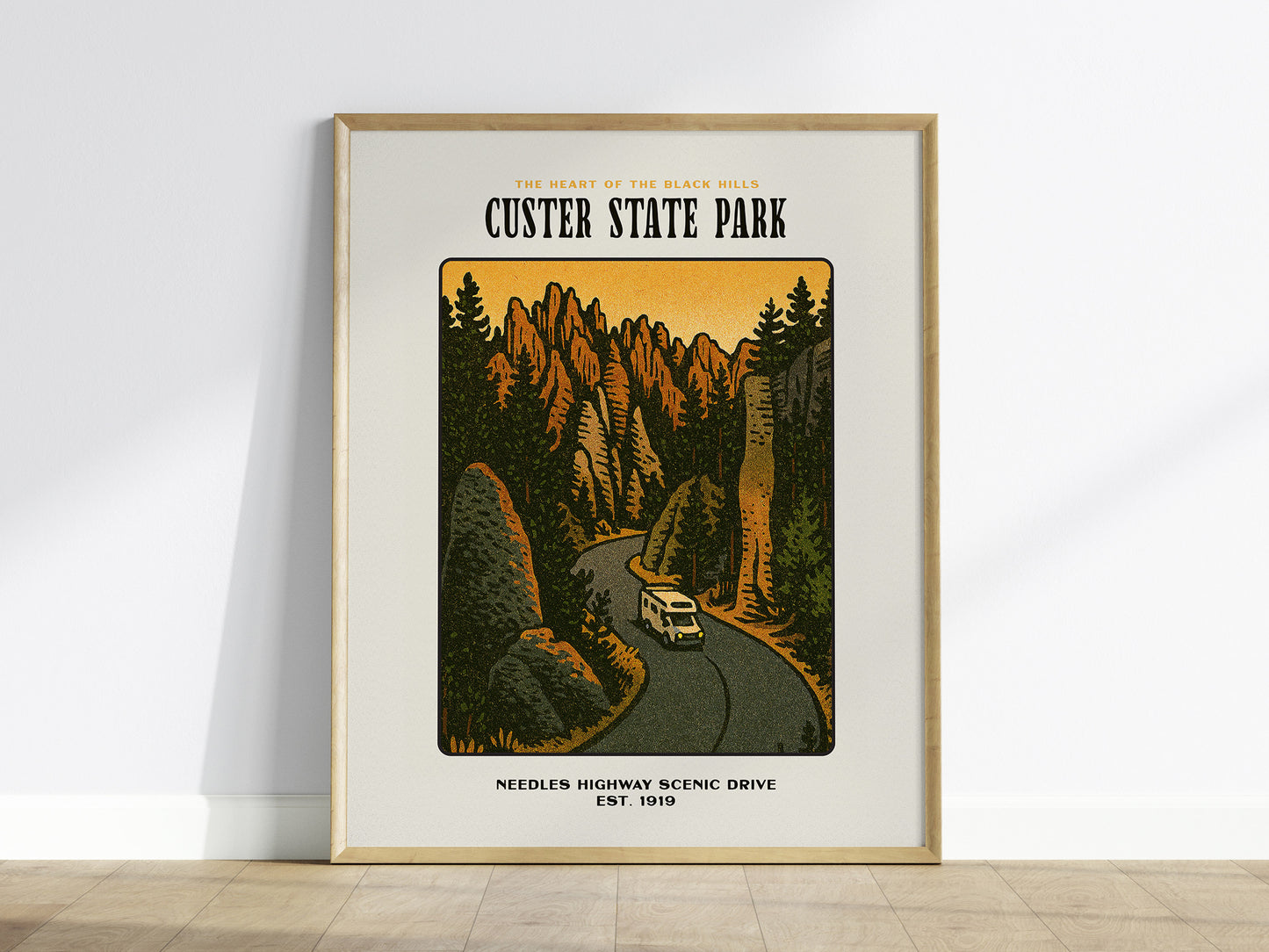 Custer State Park Vintage Poster – Needles Highway, South Dakota Print, Scenic Drive Art, Framed or Unframed, Great Gift for Travelers - Swell Scenes