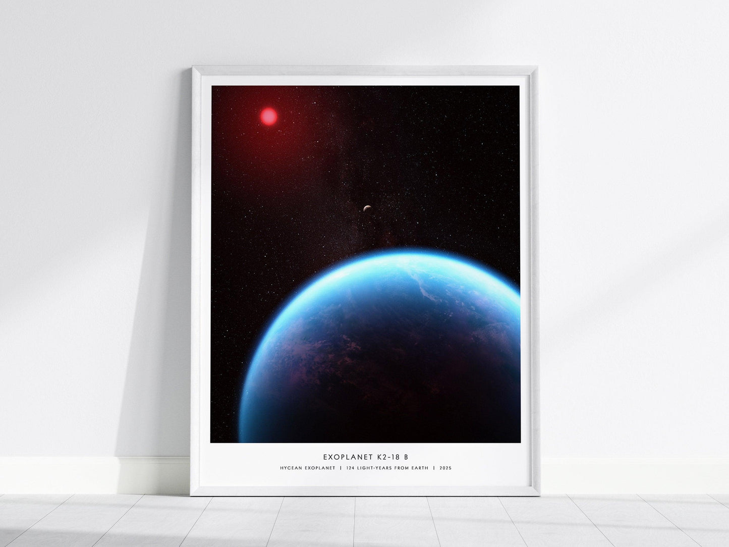 K2-18 b Exoplanet Poster – Hycean World 124 Light-Years Away, Available Framed/Unframed, Great Space Gift - Swell Scenes
