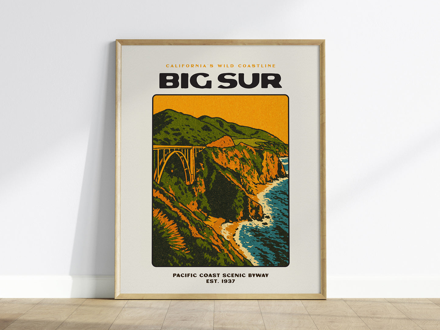 Big Sur Vintage Poster – California Coast Wall Art, Bixby Bridge Print, Retro Travel Poster, Coastal Home Decor, Framed or Unframed - Swell Scenes
