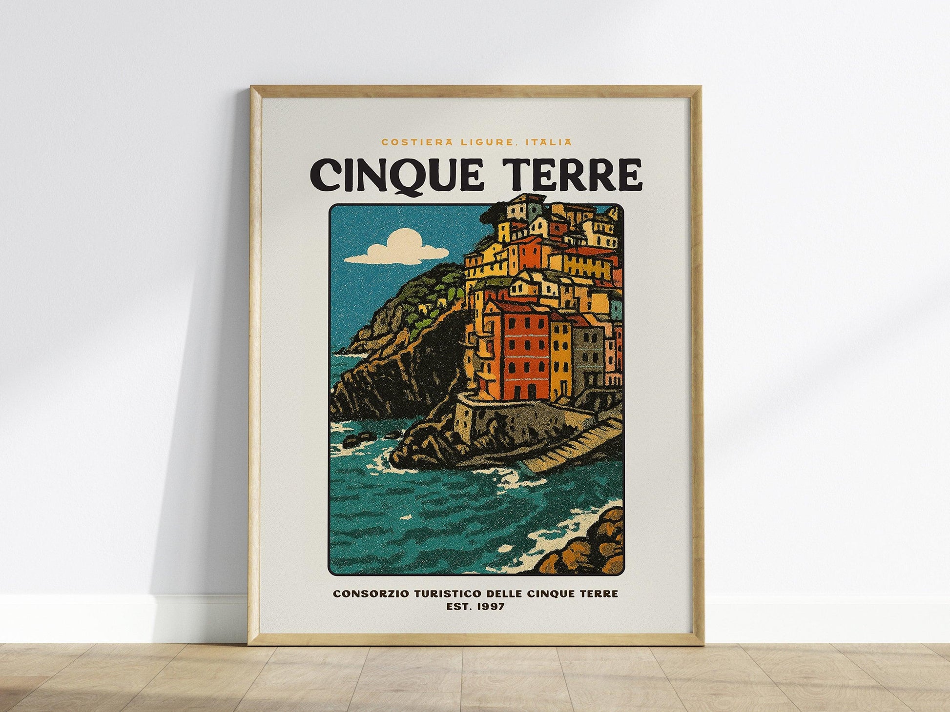 Cinque Terre Vintage Travel Poster – Italy Wall Art Print, Italian Riviera Decor, Framed/Unframed, Coastal Europe Retro Artwork - Swell Scenes