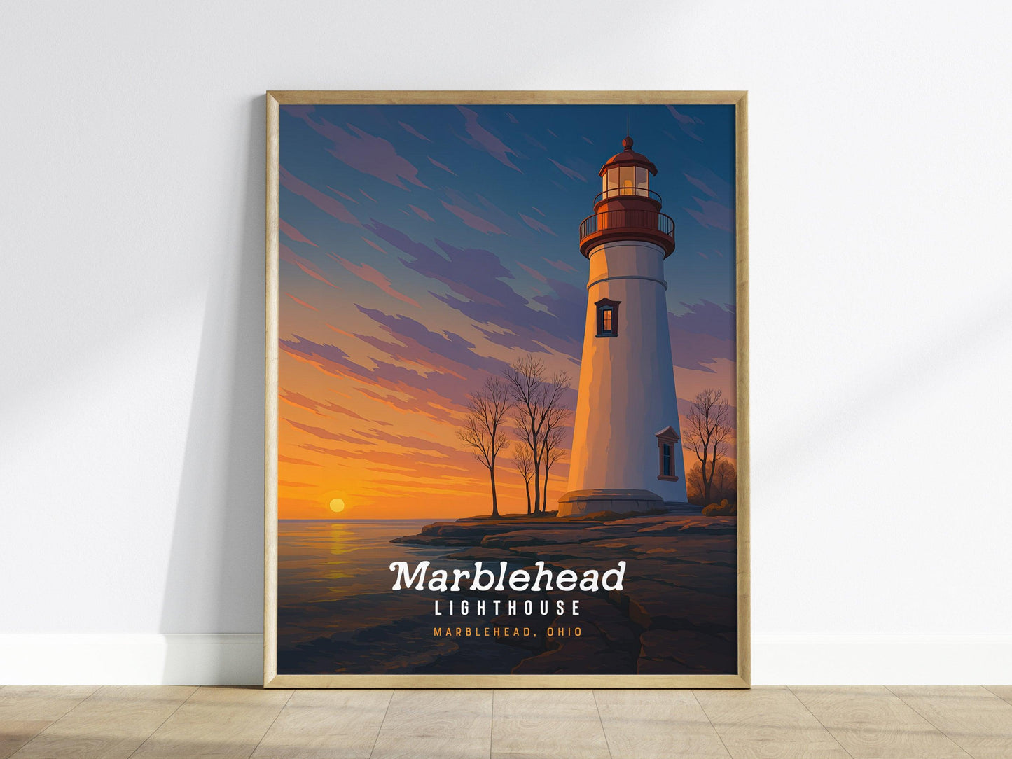 Marblehead Lighthouse, Ohio Poster – Lake Erie Sunset Art, Framed or Unframed, Nautical Wall Decor, Great Midwest Gift, Airbnb Home Decor - Swell Scenes