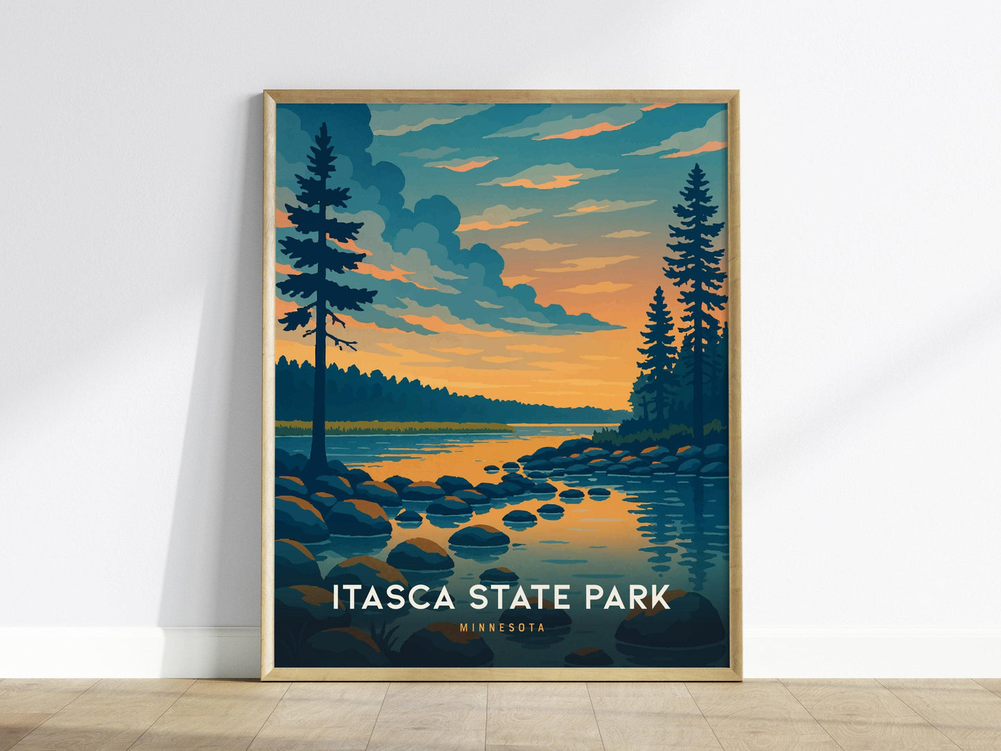 Itasca State Park Poster – Minnesota Landmark Print, Start of the Mississippi River, Framed or Unframed, Cabin or Nature Gift, MN Home Decor - Swell Scenes