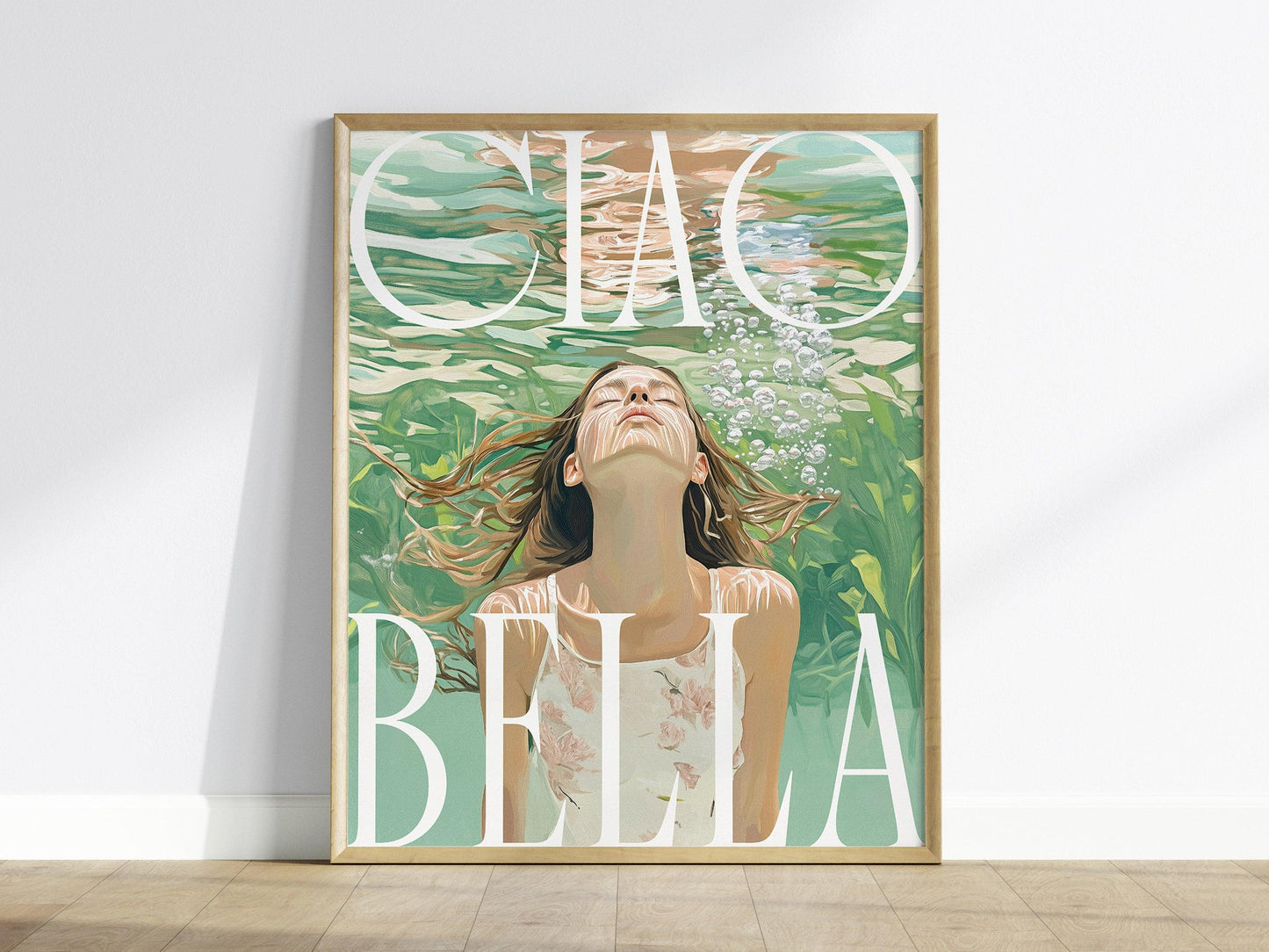 Ciao Bella Art Print – Dreamy Italian Coastal Wall Decor, Mediterranean Aesthetic, Elegant Feminine Poster, Available Framed/Unframed - Swell Scenes