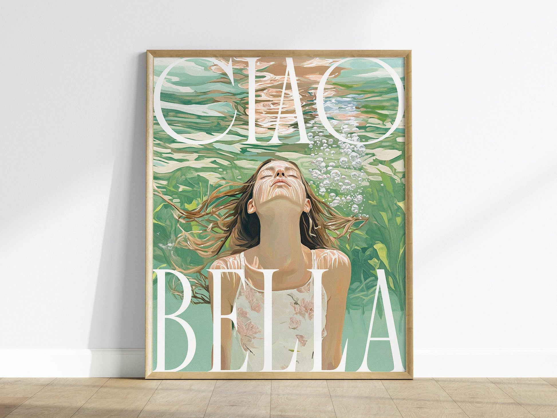 Ciao Bella Art Print – Dreamy Italian Coastal Wall Decor, Mediterranean Aesthetic, Elegant Feminine Poster, Available Framed/Unframed - Swell Scenes