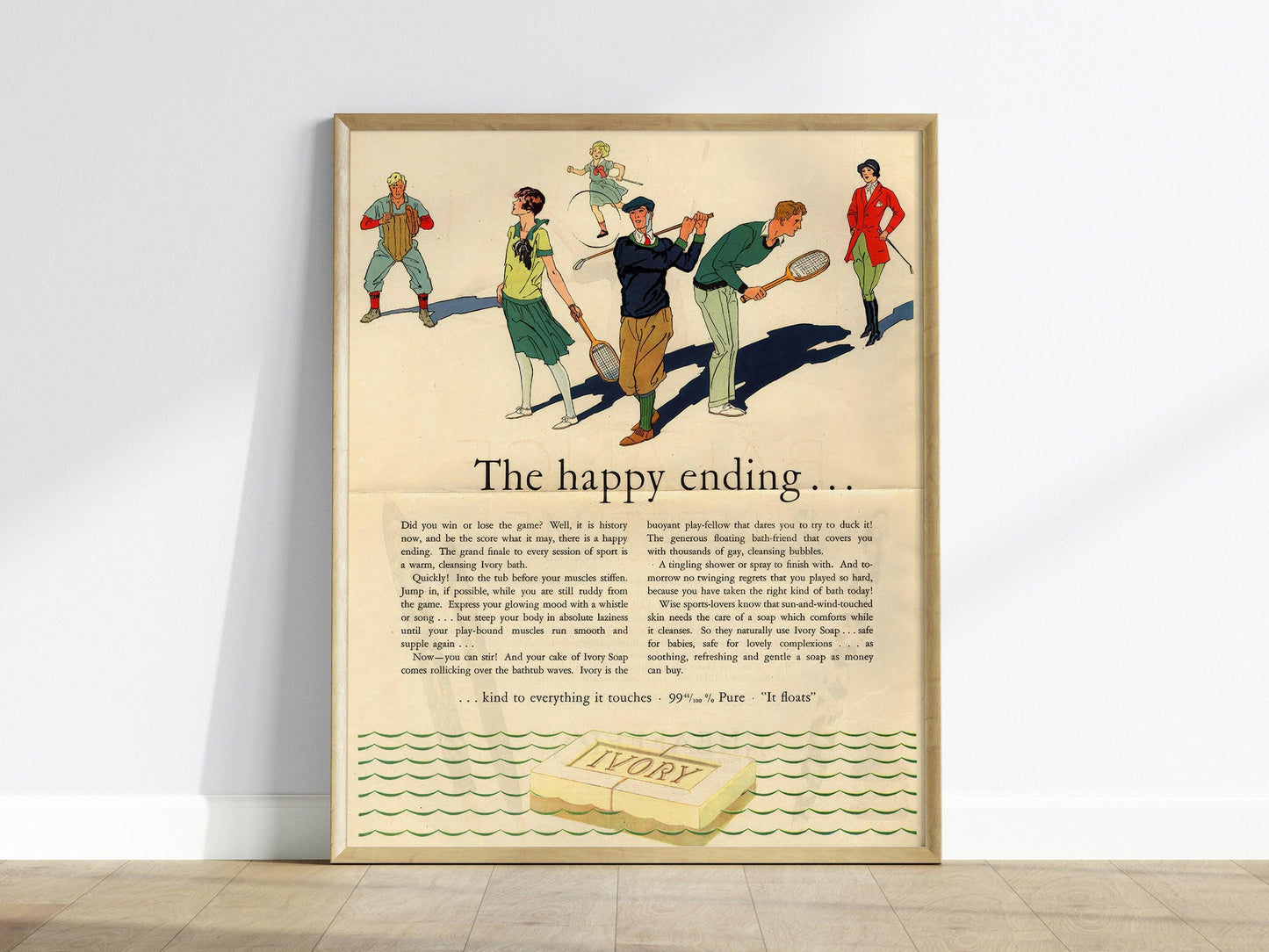 Vintage Ivory Soap 1920s advertisement poster Happy Ending bathroom retro Art Nouveau decor