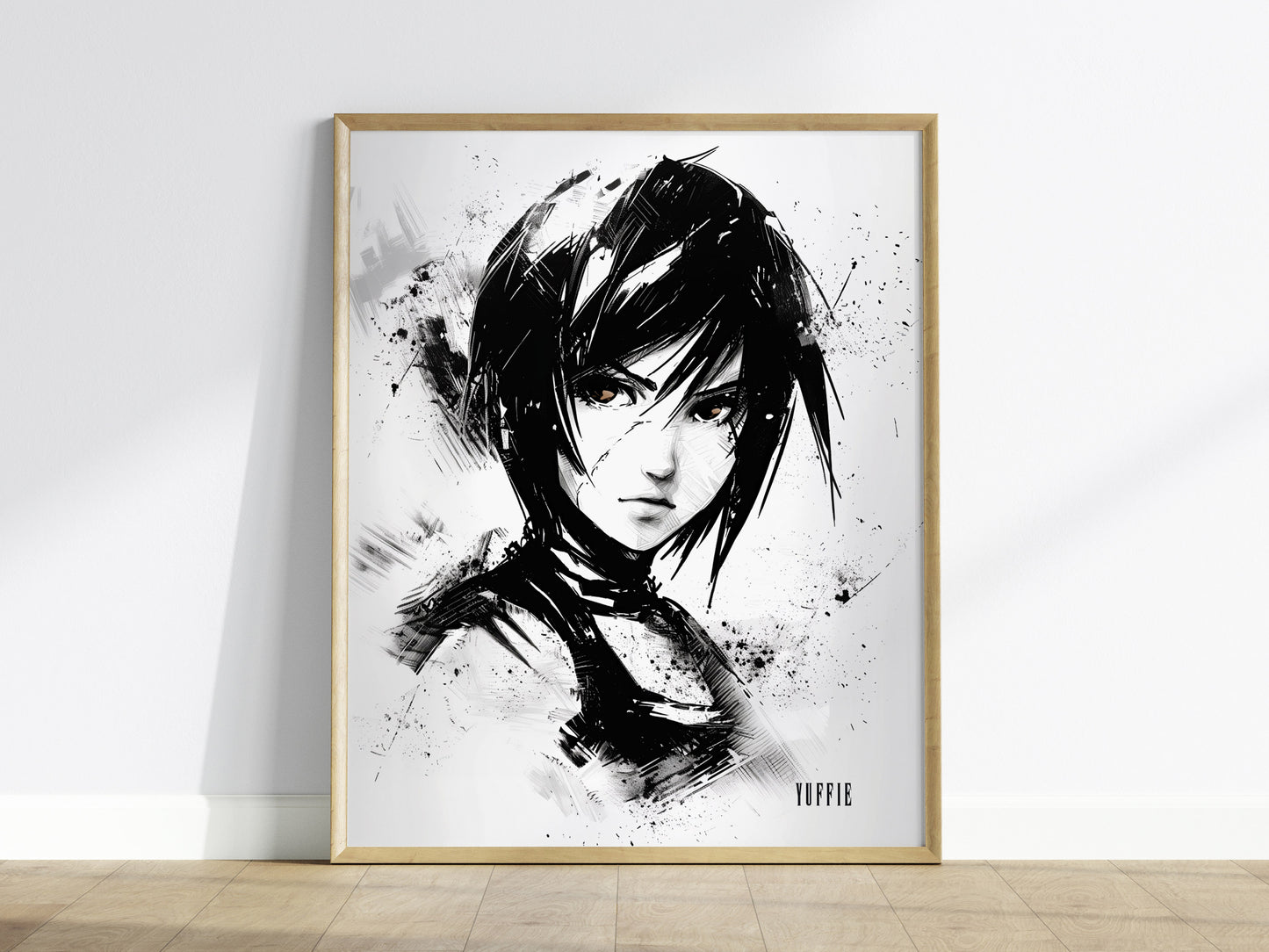Yuffie FF7 wall decor with soft lighting and energetic composition