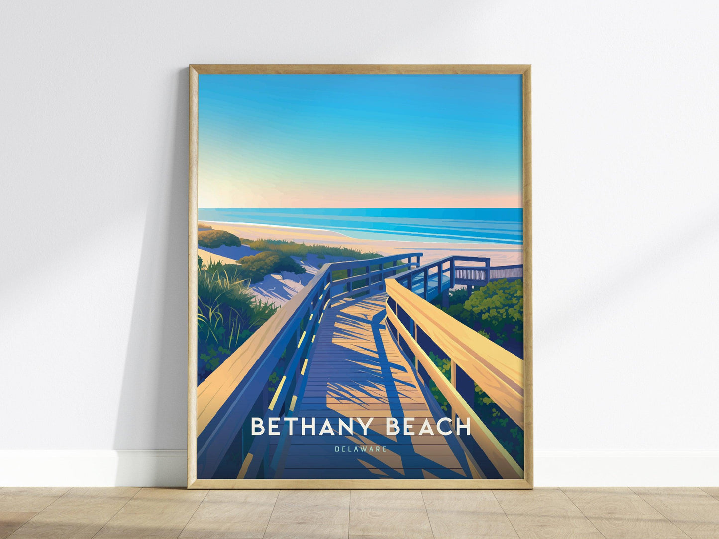 Bethany Beach, Delaware Poster – Coastal Boardwalk Art Print, Beach Wall Decor, Framed/Unframed, Gift for Beach Lovers & Vacation Homes - Swell Scenes