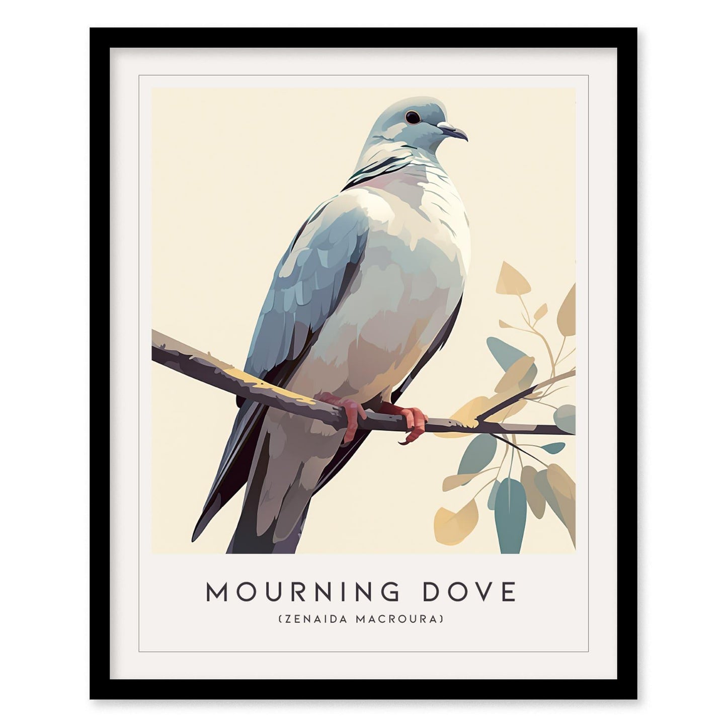 Mourning Dove Framed Bird Poster | Tranquil Avian Audubon Wall Art | Birdwatcher Nature Lover Farm House Cottagecore Home Decor Modern Print - Swell Scenes