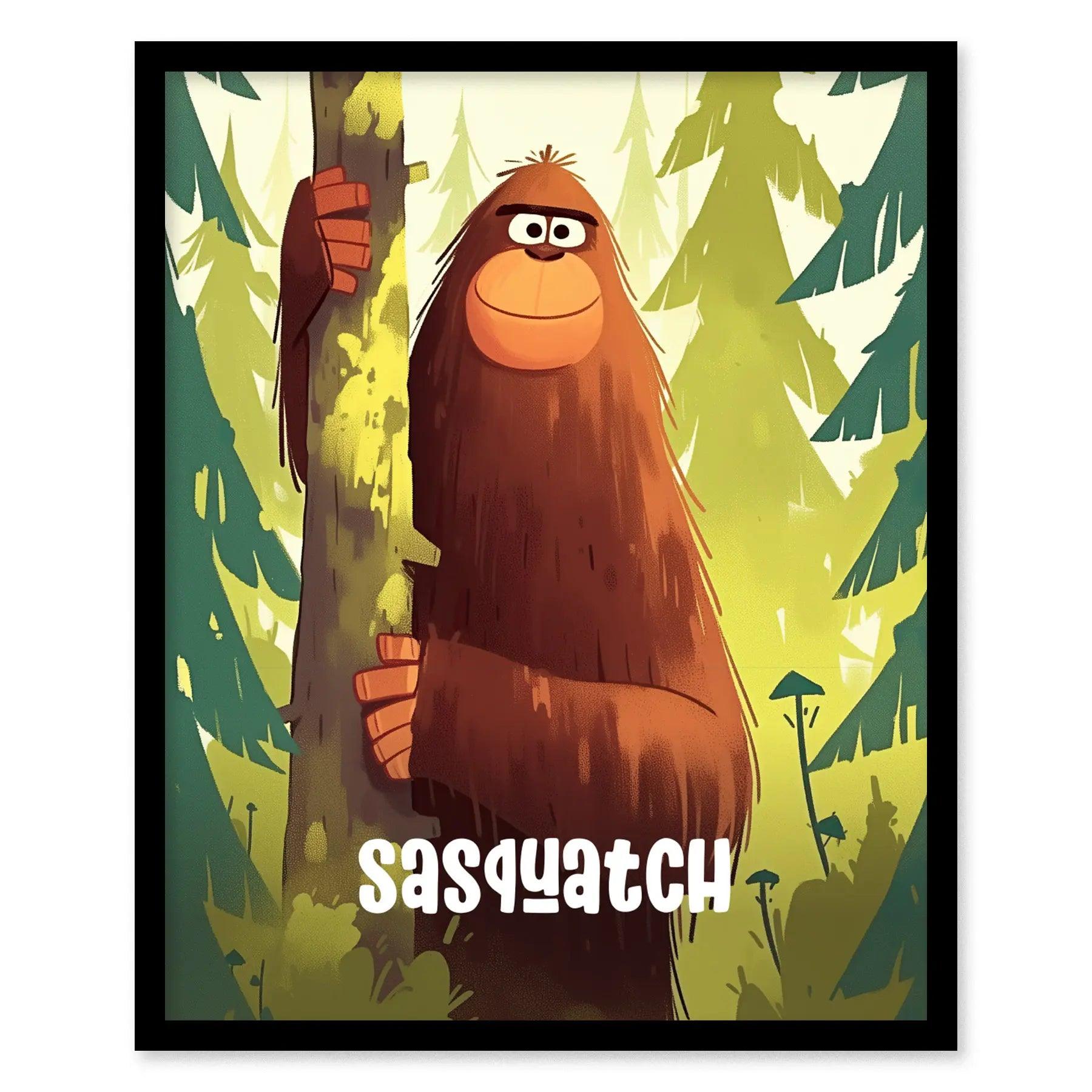 Sasquatch Cute Cryptids Wall Art Series | Bigfoot Kids Room Framed Poster| Children's Illustration Toddler Boys Bedroom Nursery Print - Swell Scenes