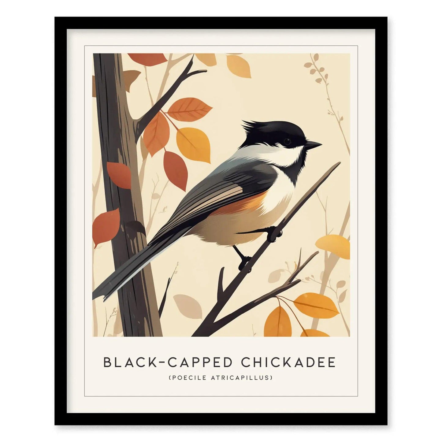 Black-capped Chickadee Songbird Modern Framed Wall Art | Cottagecore Minimal Nature Wildlife Poster | Audubon Farm House Decor | Bird Watcher Print Gift - Swell Scenes