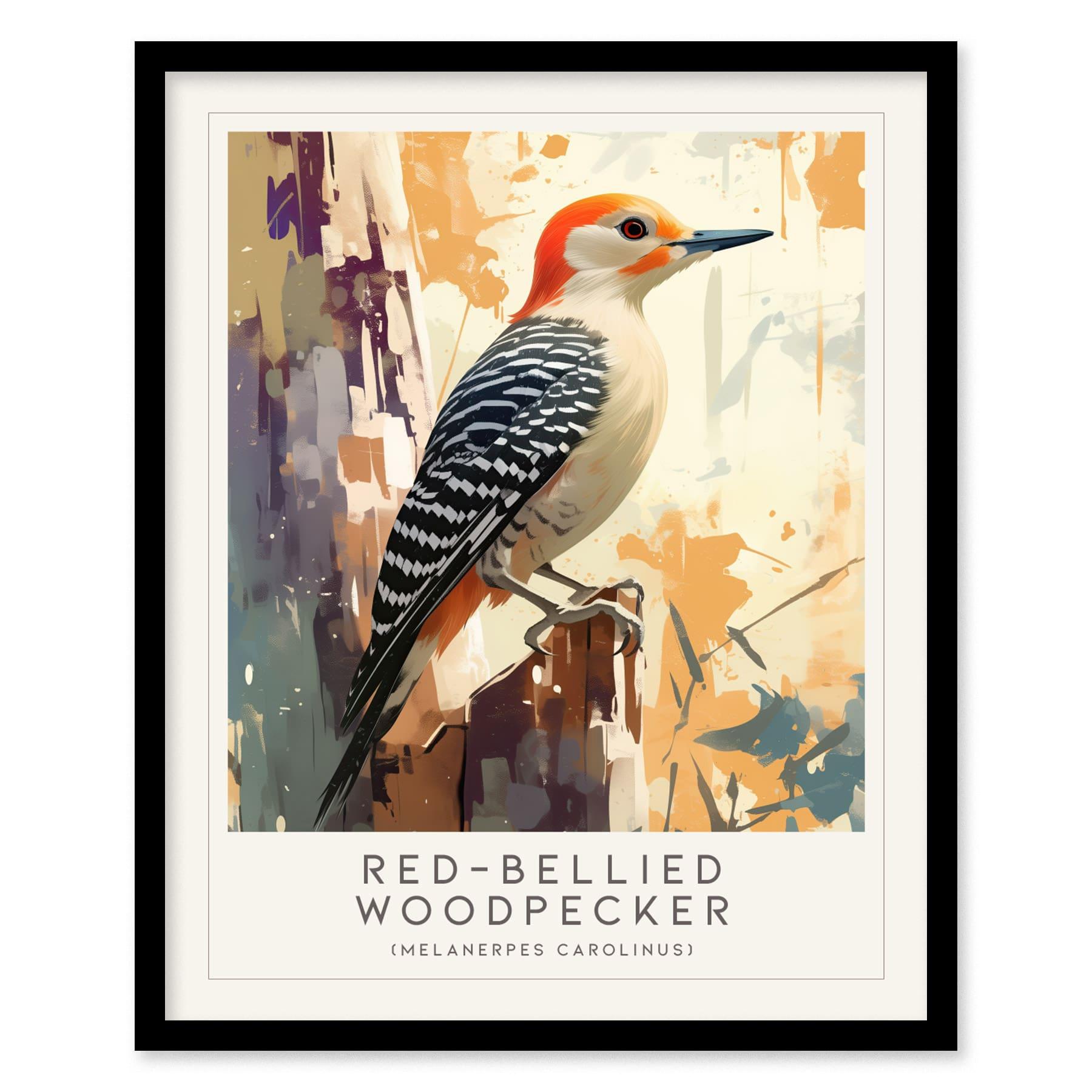Red-bellied Woodpecker Bird Lover Modern Framed Poster | Cottagecore Audubon Wildlife Wall Art | Rustic Farmhouse Nature Decor Print - Swell Scenes