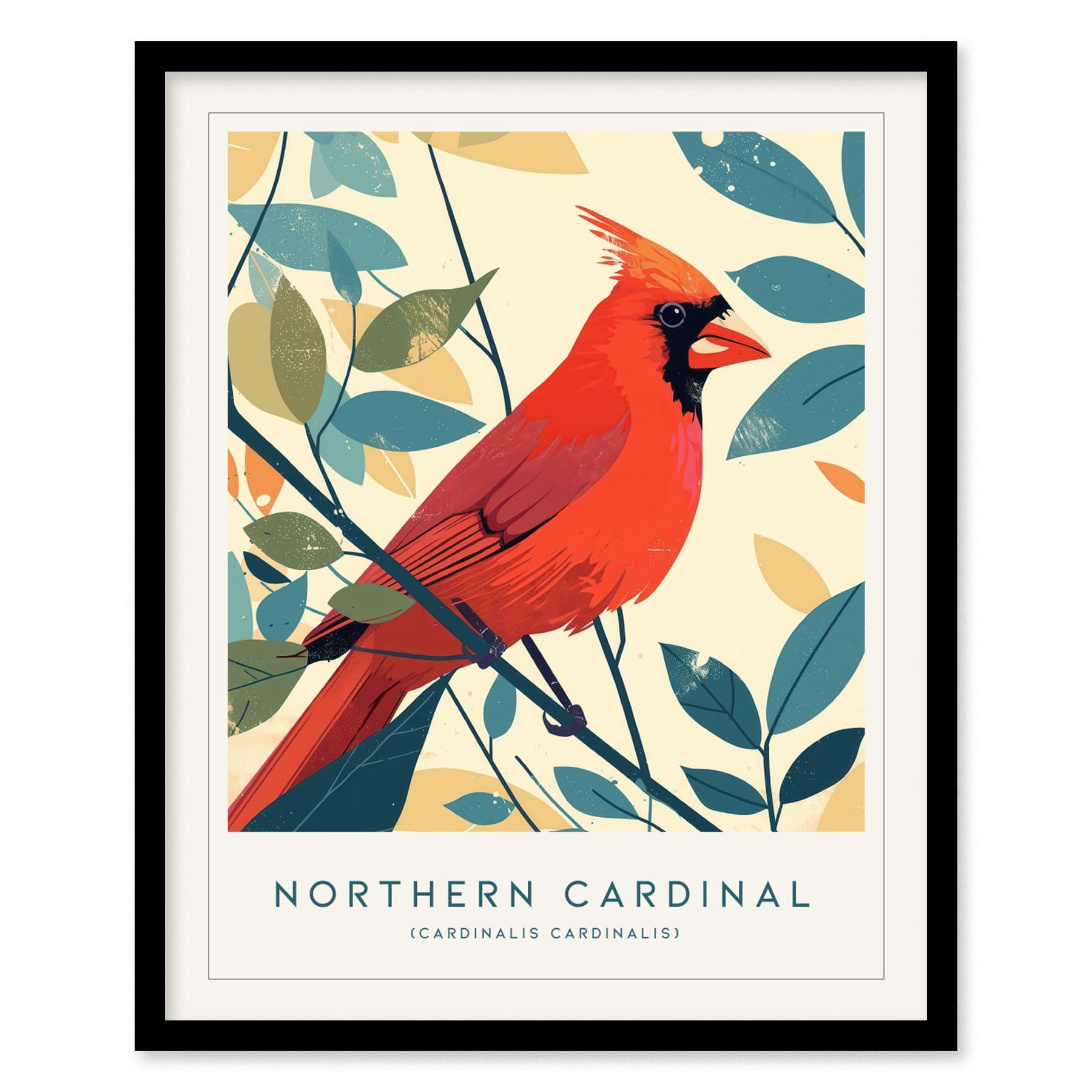 Red Northern Cardinal Bird Lover Modern Framed Wall Art | Cottagecore Minimalist Nature Wildlife Poster | Songbird Audubon Scientific Farm House Decor - Swell Scenes