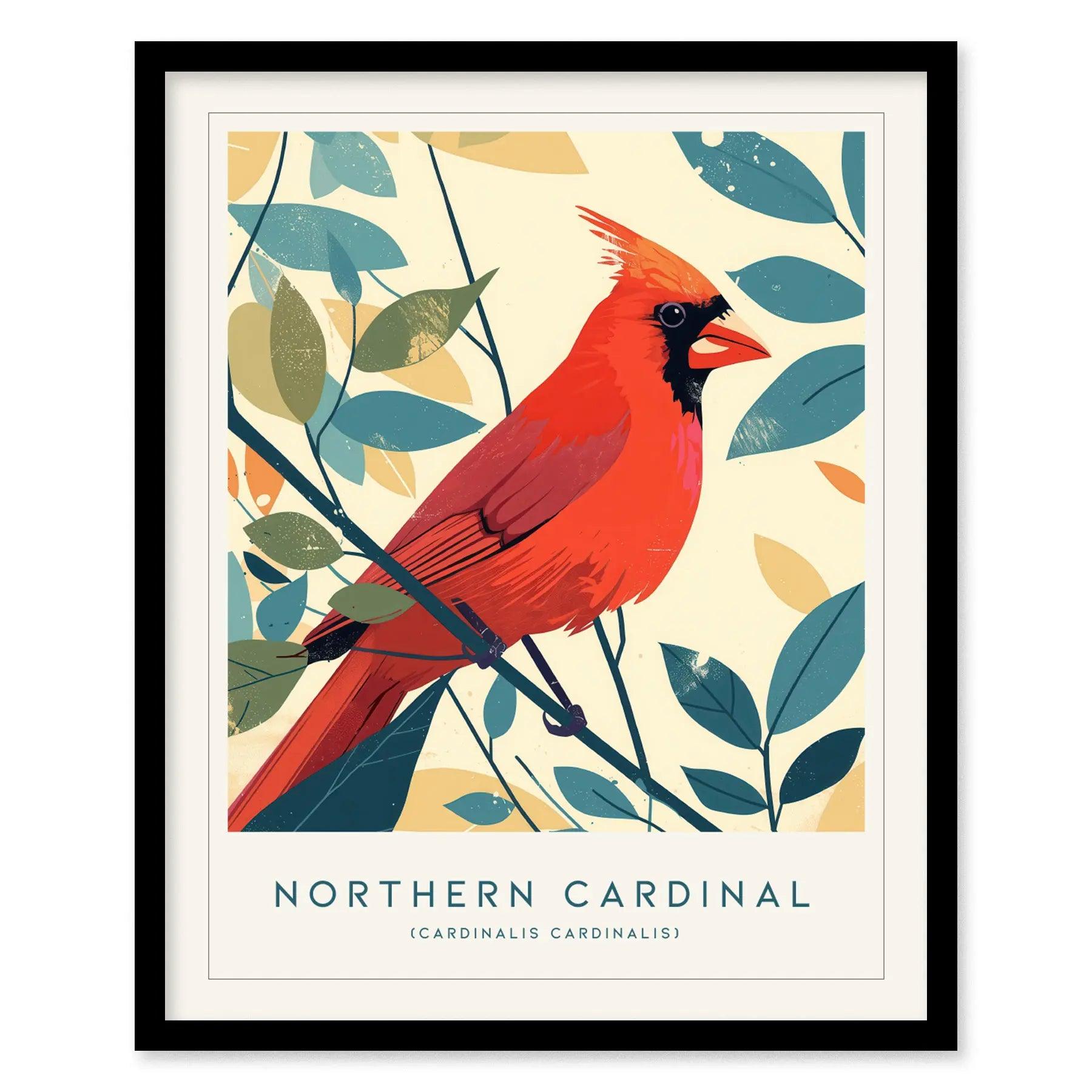 Red Northern Cardinal Bird Lover Modern Framed Wall Art | Cottagecore Minimalist Nature Wildlife Poster | Songbird Audubon Scientific Farm House Decor - Swell Scenes