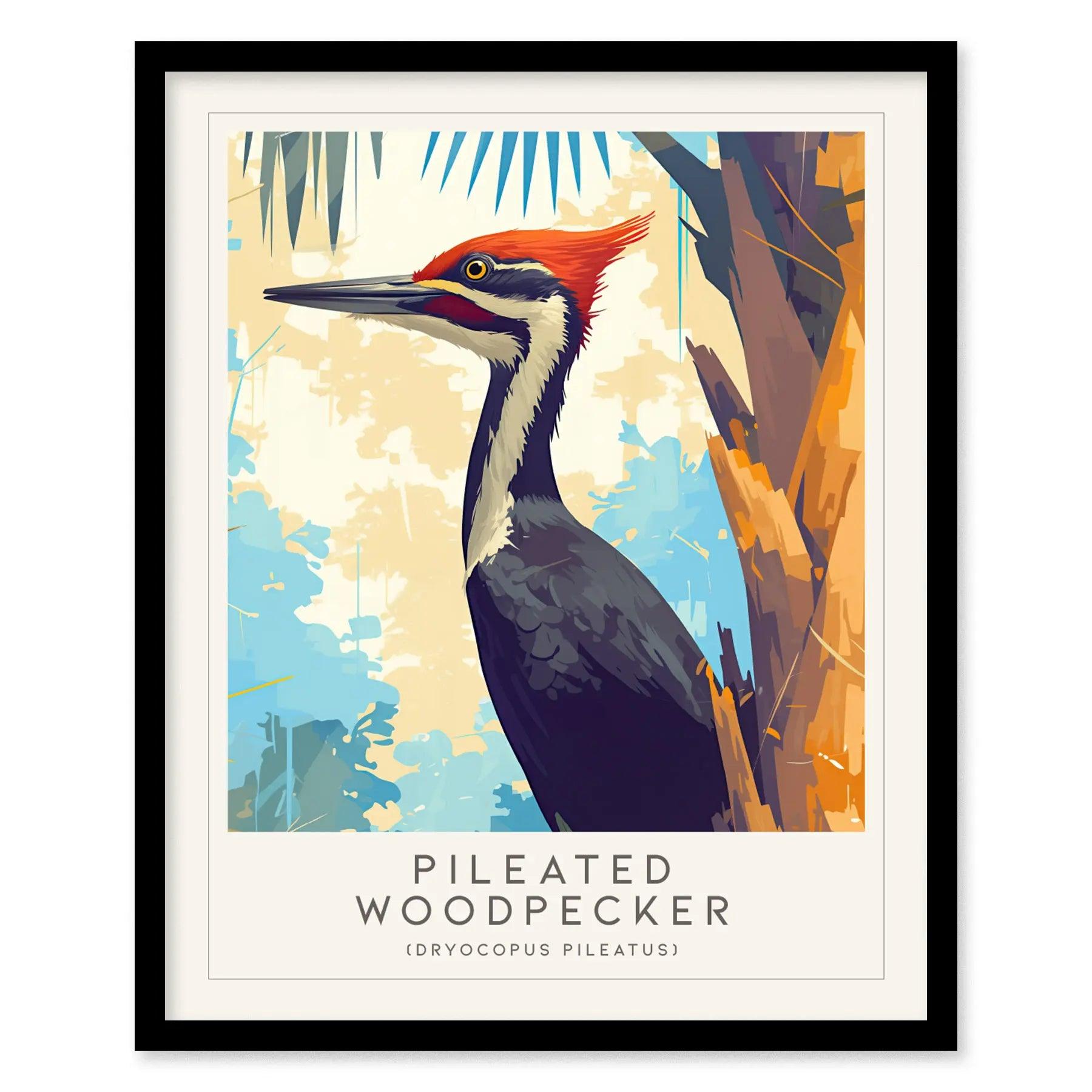 Pileated Woodpecker Bird Lover Modern Framed Wall Art | Cottagecore Audubon Wildlife Poster | Rustic Farmhouse Nature Decor | Cozy Cabin Painting Print - Swell Scenes