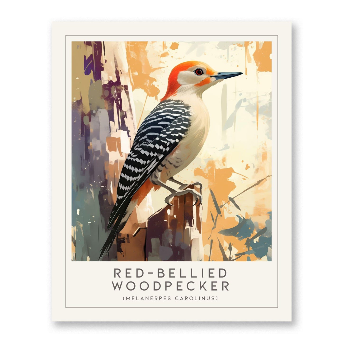 Red-bellied Woodpecker Bird Lover Modern Framed Poster | Cottagecore Audubon Wildlife Wall Art | Rustic Farmhouse Nature Decor Print - Swell Scenes