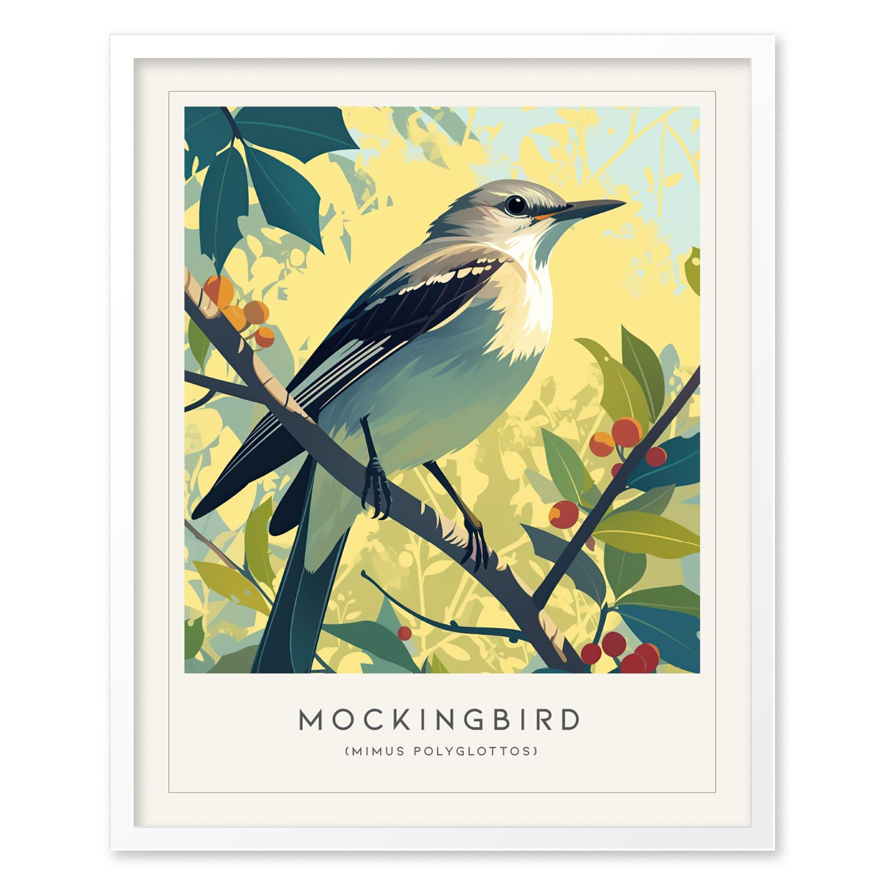 Mockingbird Songbird Modern Framed Wall Art | Cottagecore Minimalist Nature Wildlife Poster | Audubon Scientific Print | Bird Lover Farm House Decor - Swell Scenes