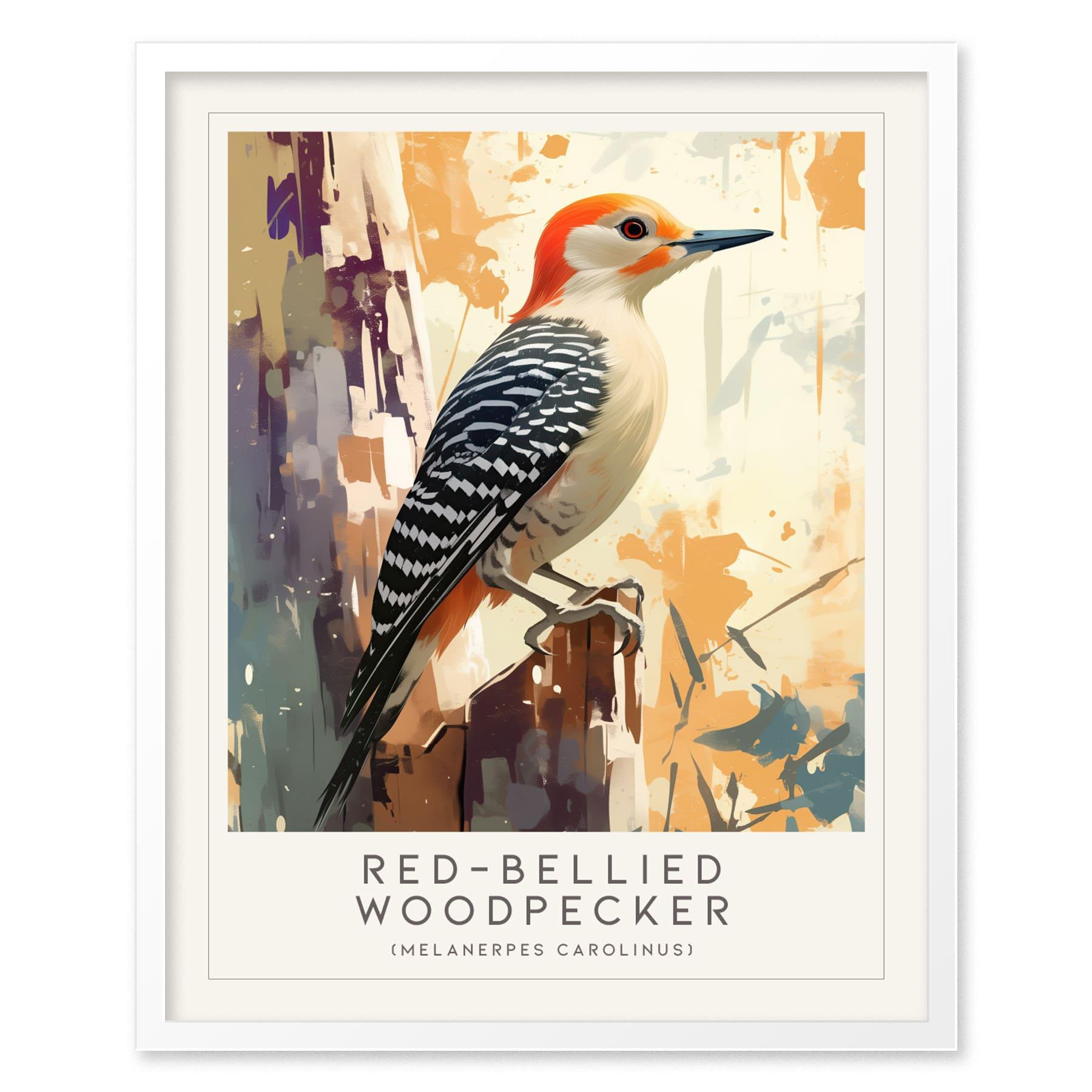 Red-bellied Woodpecker Bird Lover Modern Framed Poster | Cottagecore Audubon Wildlife Wall Art | Rustic Farmhouse Nature Decor Print - Swell Scenes