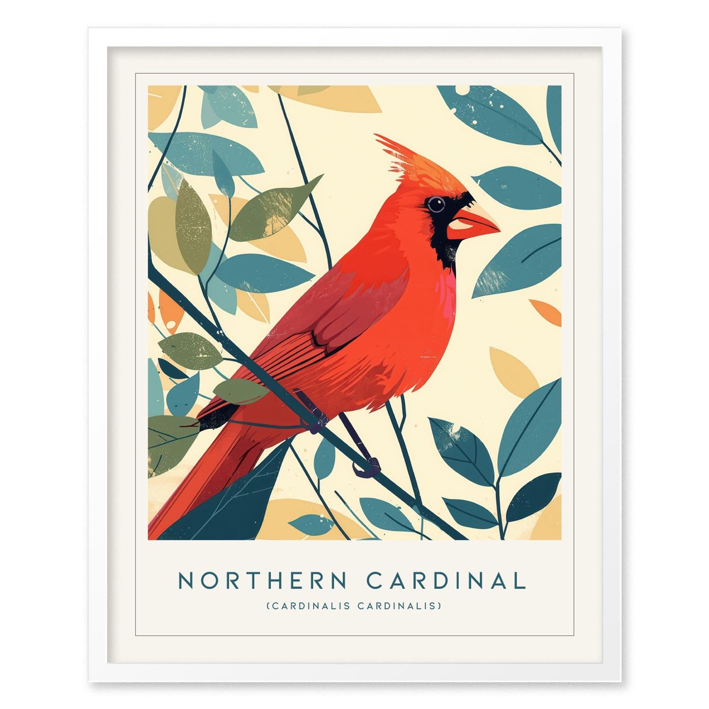 Red Northern Cardinal Bird Lover Modern Framed Wall Art | Cottagecore Minimalist Nature Wildlife Poster | Songbird Audubon Scientific Farm House Decor - Swell Scenes