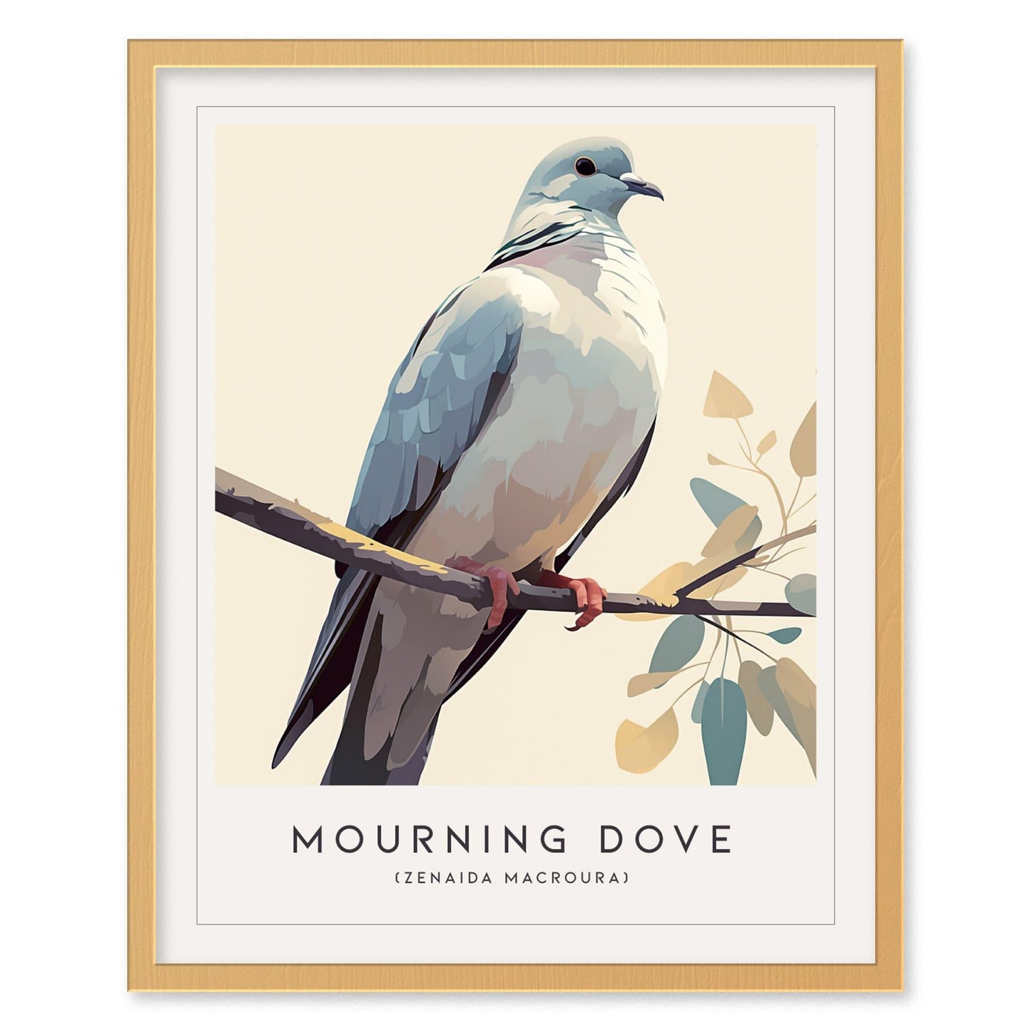 Mourning Dove Framed Bird Poster | Tranquil Avian Audubon Wall Art | Birdwatcher Nature Lover Farm House Cottagecore Home Decor Modern Print - Swell Scenes