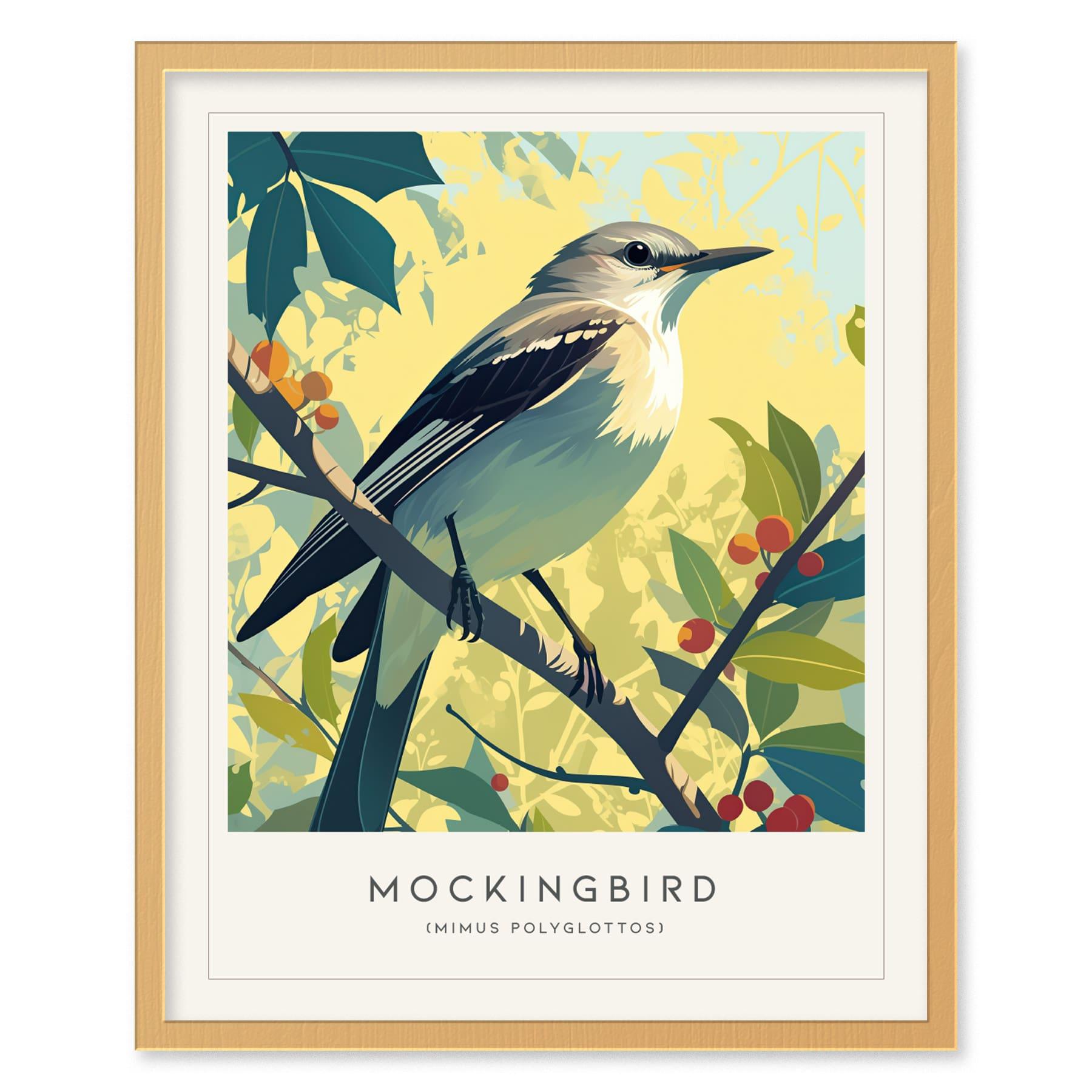 Mockingbird Songbird Modern Framed Wall Art | Cottagecore Minimalist Nature Wildlife Poster | Audubon Scientific Print | Bird Lover Farm House Decor - Swell Scenes