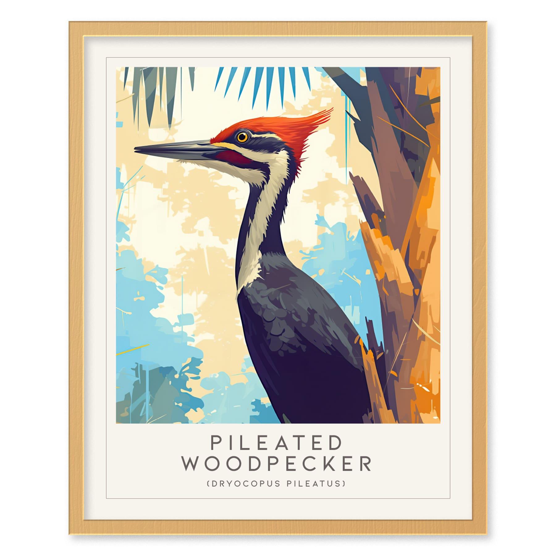 Pileated Woodpecker Bird Lover Modern Framed Wall Art | Cottagecore Audubon Wildlife Poster | Rustic Farmhouse Nature Decor | Cozy Cabin Painting Print - Swell Scenes