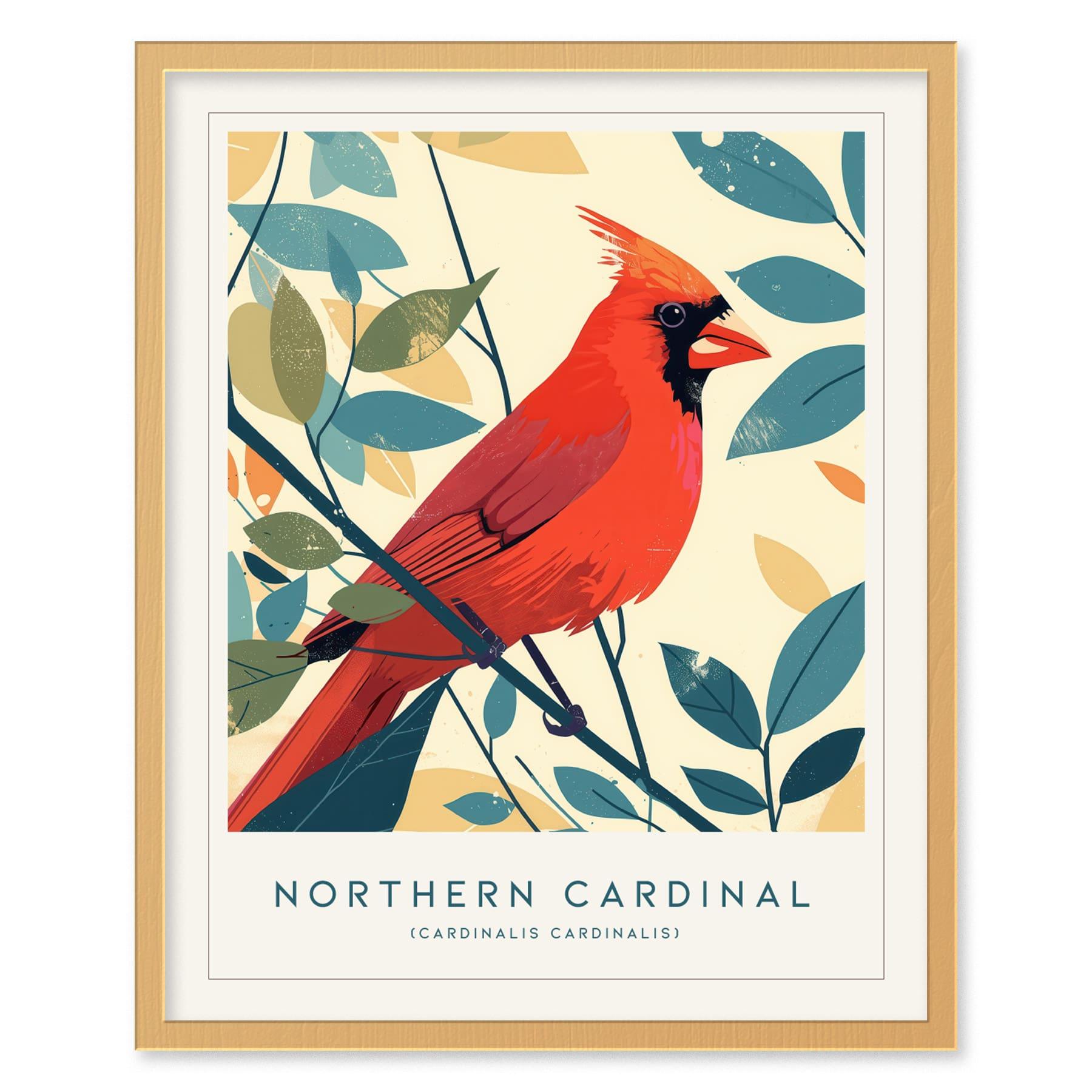 Red Northern Cardinal Bird Lover Modern Framed Wall Art | Cottagecore Minimalist Nature Wildlife Poster | Songbird Audubon Scientific Farm House Decor - Swell Scenes
