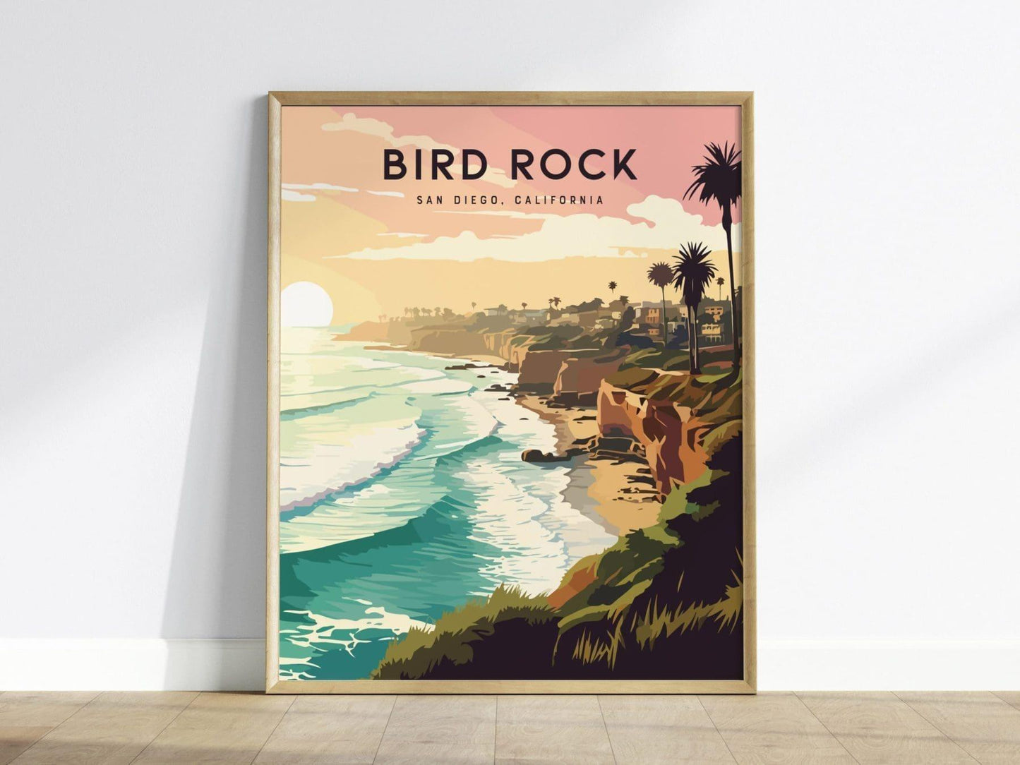 Bird Rock, San Diego, California - Wall Art Poster Design Travel Print Surfer Surfing Spot Waves Ocean Beach Gift - Swell Scenes