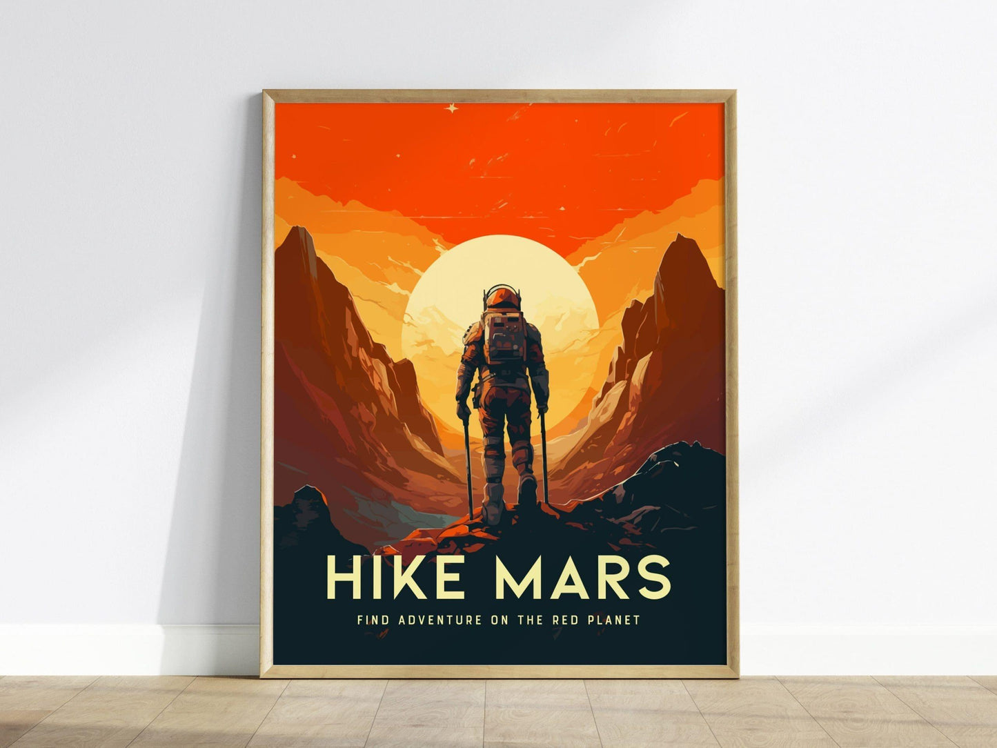 Mars Hike Framed Wall Art | Space Exploration Poster Design | Red Planet Hiking Unframed Print | Astronomer Hiker Gamer Sci-Fi Home Decor - Swell Scenes