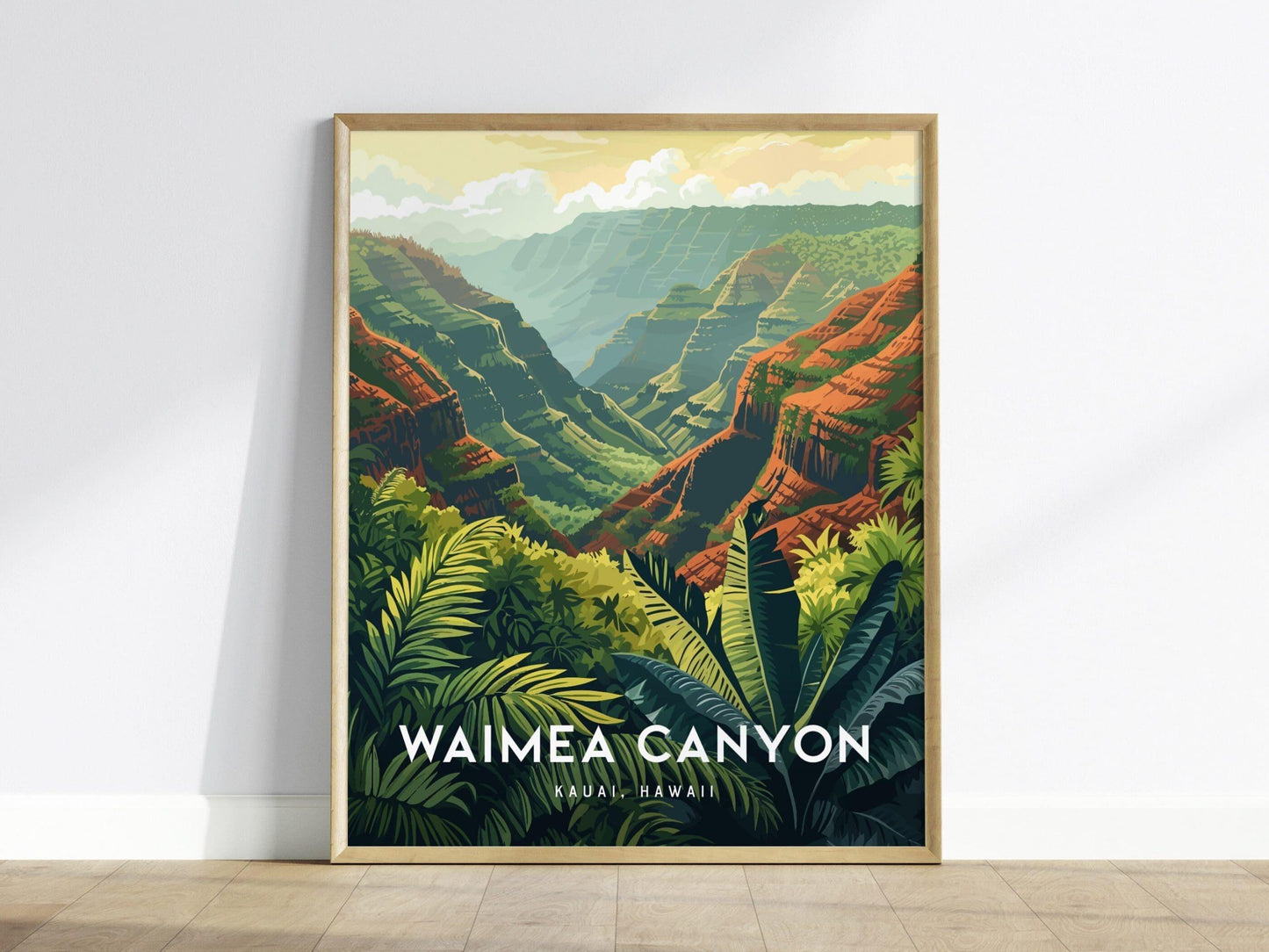 Waimea Canyon, Kauai, Hawaii - Pacific Island Framed Wall Art Poster Design Travel Artwork Hawaiian State Park Lush Tropical Gift Home Decor - Swell Scenes