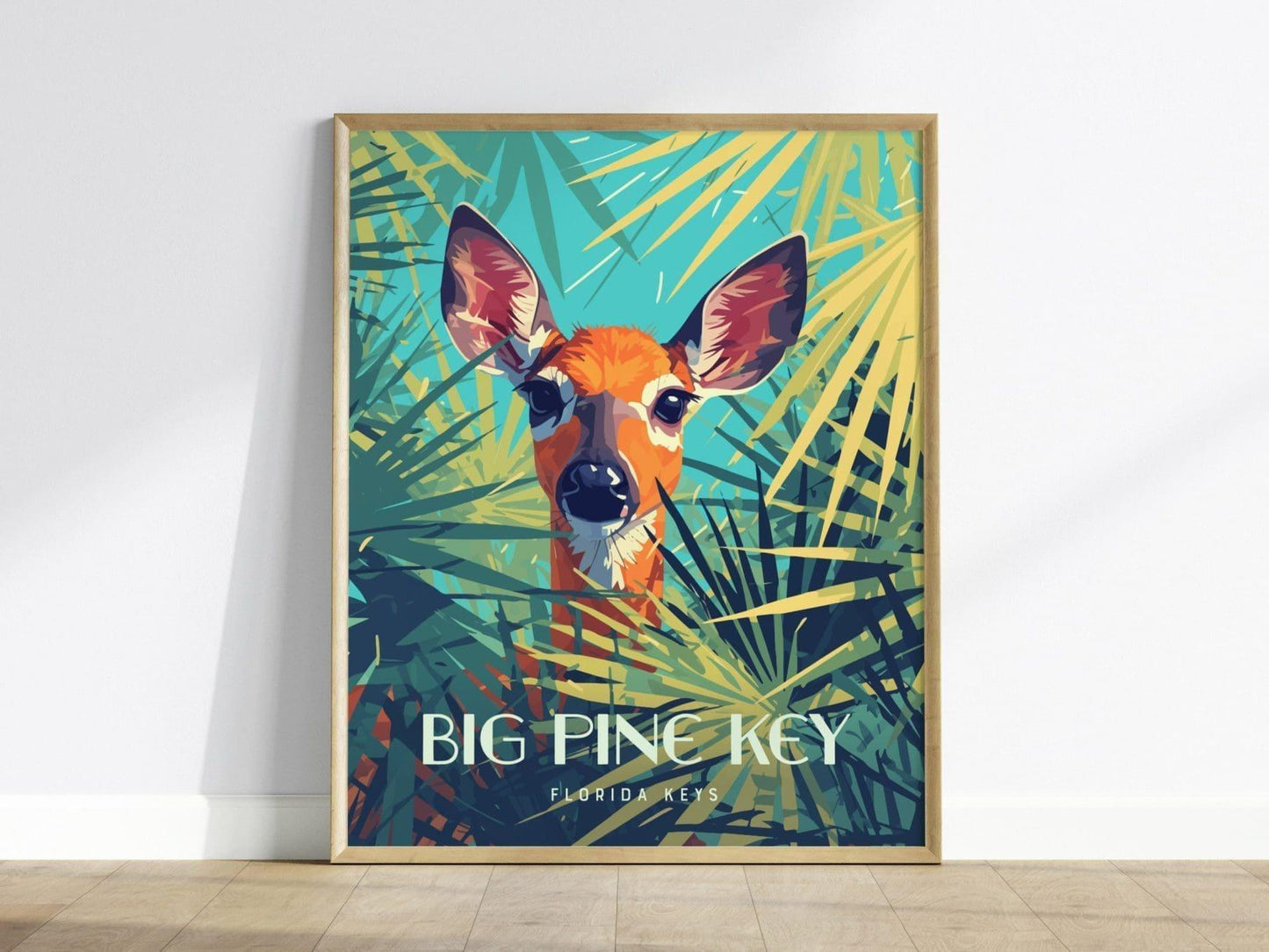 Big Pine Key, Florida Keys Framed Wall Art - Deer Palmettos Vacation Poster Design Travel Island Print Collection Home Beach Cottage Decor - Swell Scenes
