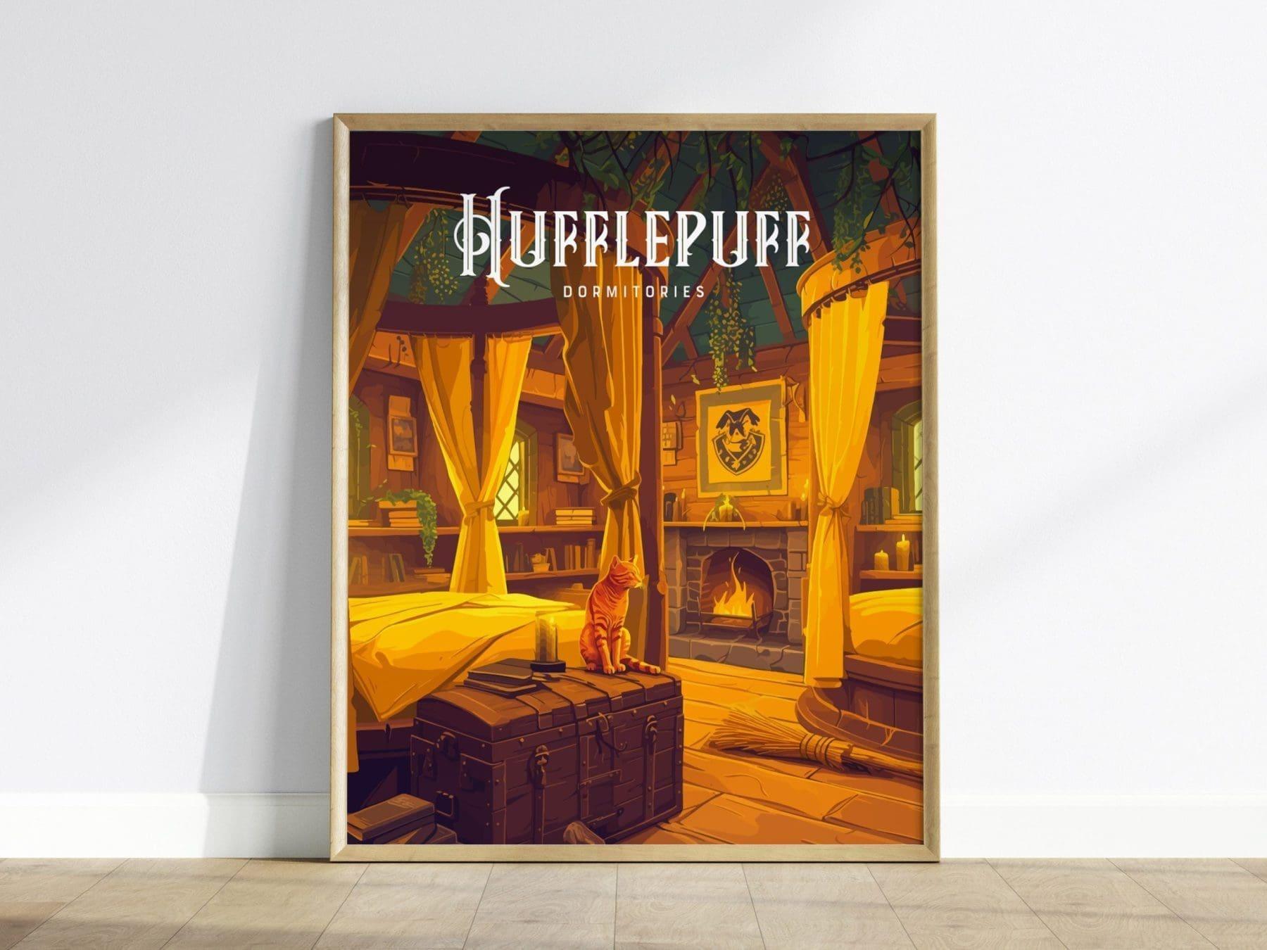 Hufflepuff Dormitories, Hogwarts Castle, Harry Potter Framed Wall Art | Dorm Poster Print Academia Witchy Cottagecore Home Decor Gift Set - Swell Scenes