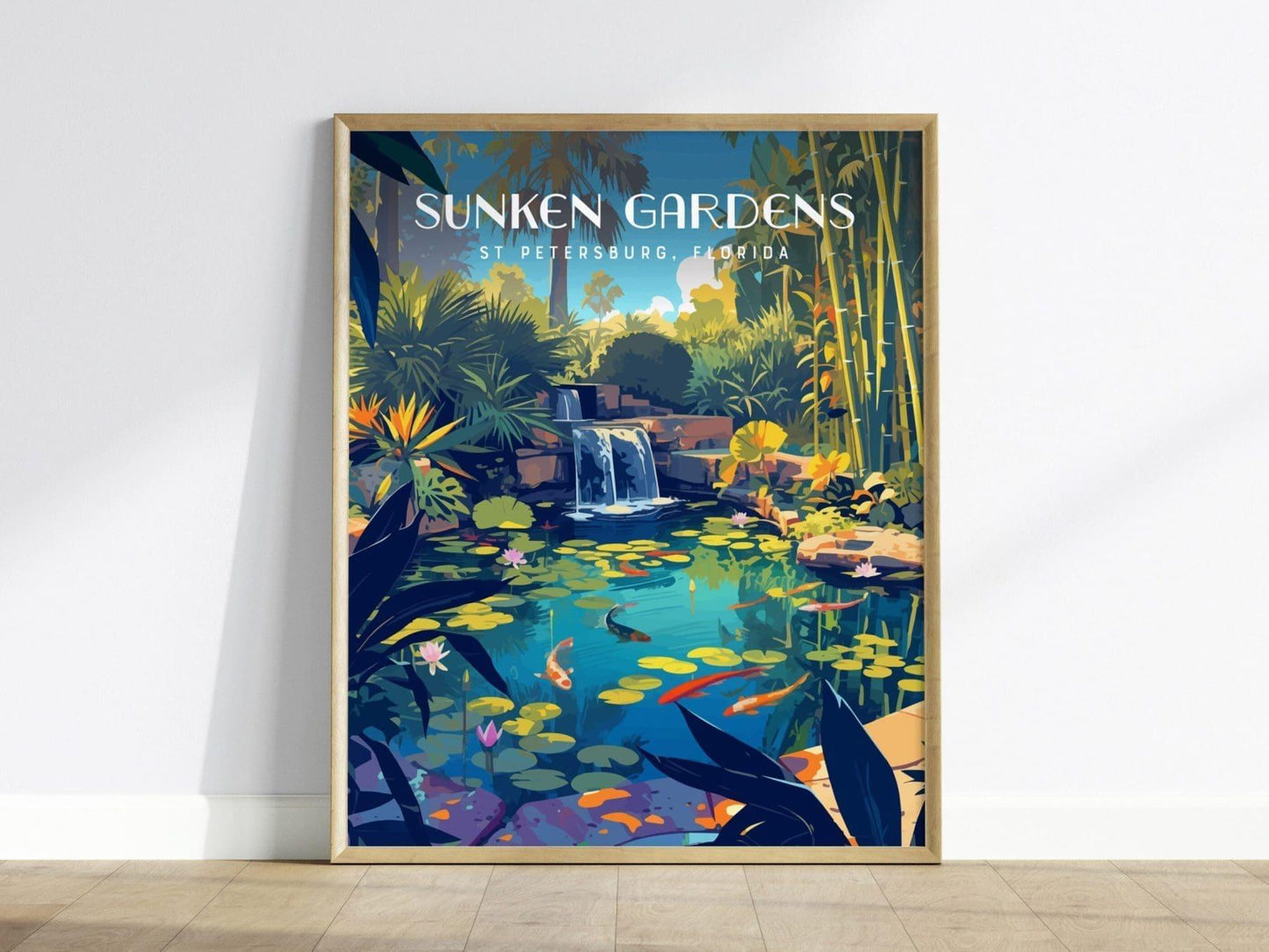Sunken Gardens, St. Petersburg, Florida Framed Wall Art, St Pete Koi Pond Tropical Garden Poster Design Travel Print Beach House Decor Set - Swell Scenes