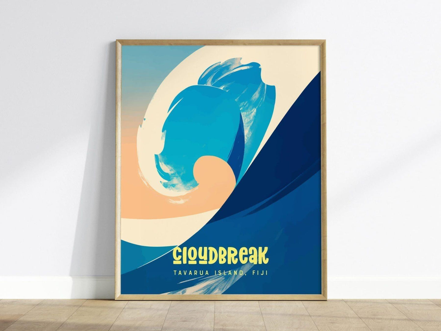 Cloudbreak Wave Travel Poster | Tavarua Island, Fiji, Wall Art Surfer Decor Surfing Gift Island Vacation Artwork Beach House Rental Staging - Swell Scenes