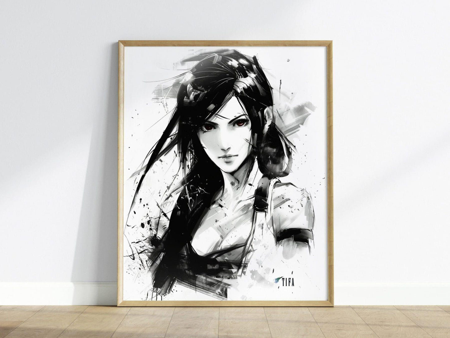Tifa Lockhart poster in wood frame showing Final Fantasy VII martial artist character gaming art