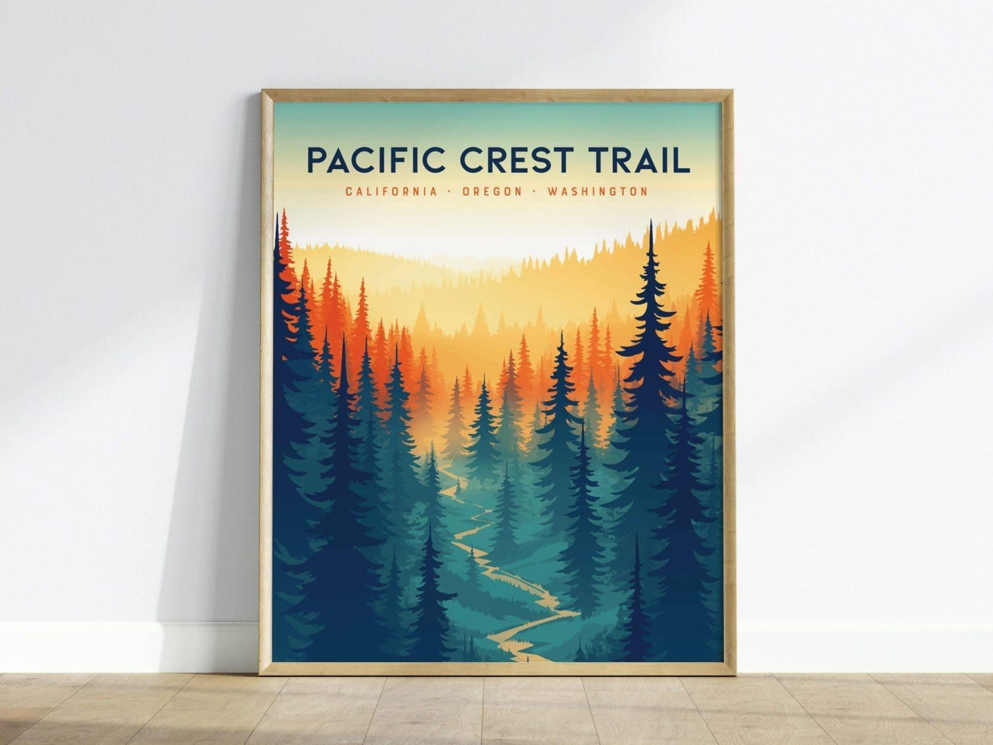 Pacific Crest Trail Travel Poster - Pacific Crest Trail Gift Wall Art Design Travel Print Hiker Adventure Gift Pacific Coastal Home Decor - Swell Scenes