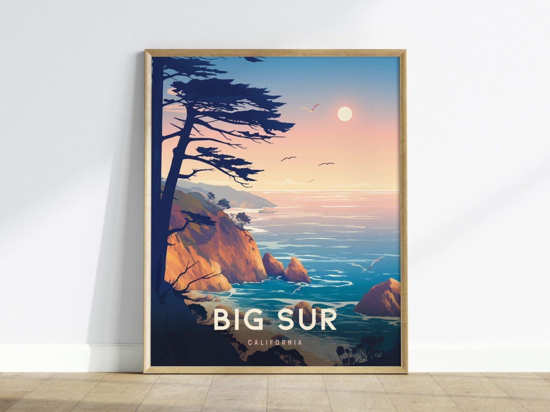 Big Sur Travel Print, California Big Sur Travel Poster, Travel Wall Art, Big Sur Artwork, California Travel Gift Wall Decor, Airbnb Decor - Swell Scenes