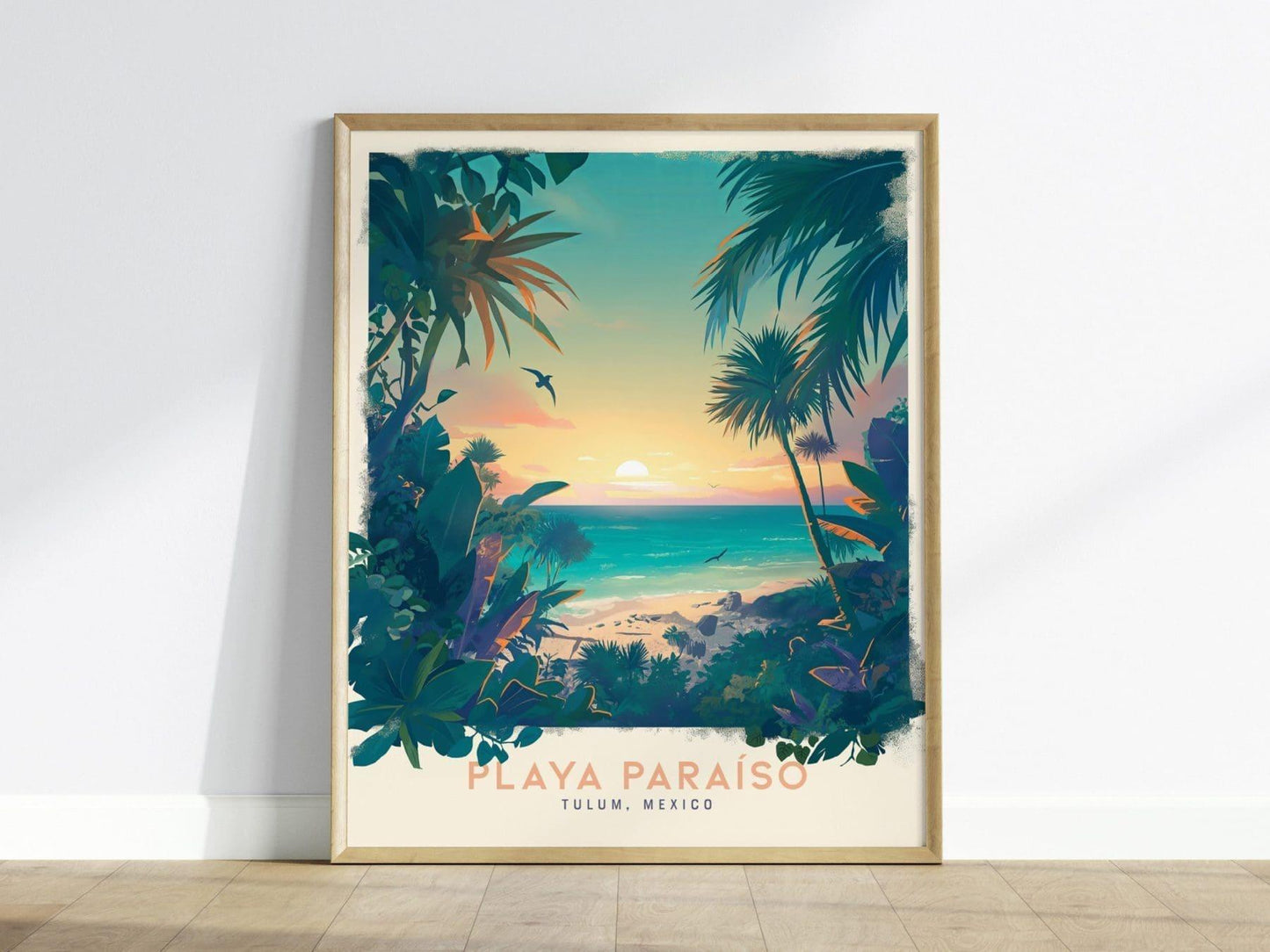 Playa Paraiso Travel Poster, Playa Paraiso Mexico Framed Print, Tulum Mexico Wall Art, Mexico Travel Art, Custom Travel Gift, Airbnb Decor - Swell Scenes