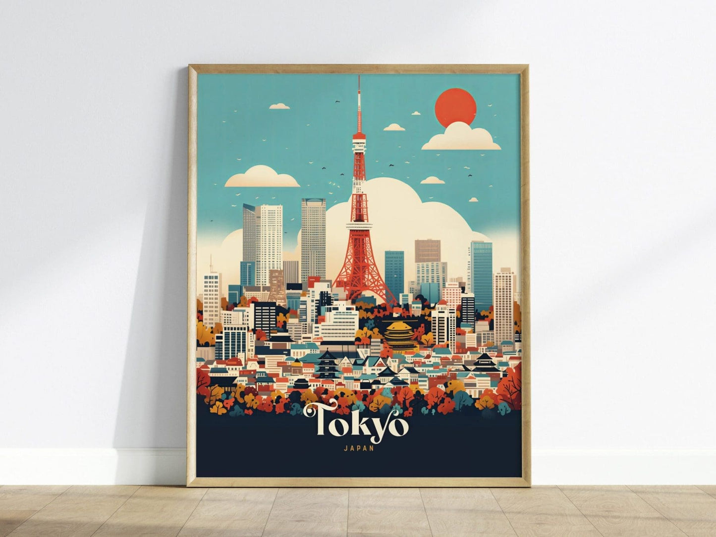 Tokyo Tower City Japan Asia Framed Travel Print, Japan Tokyo Travel Poster, Tokyo City Wall Art, Japan Fuji Mountain Travel, Airbnb Decor - Swell Scenes