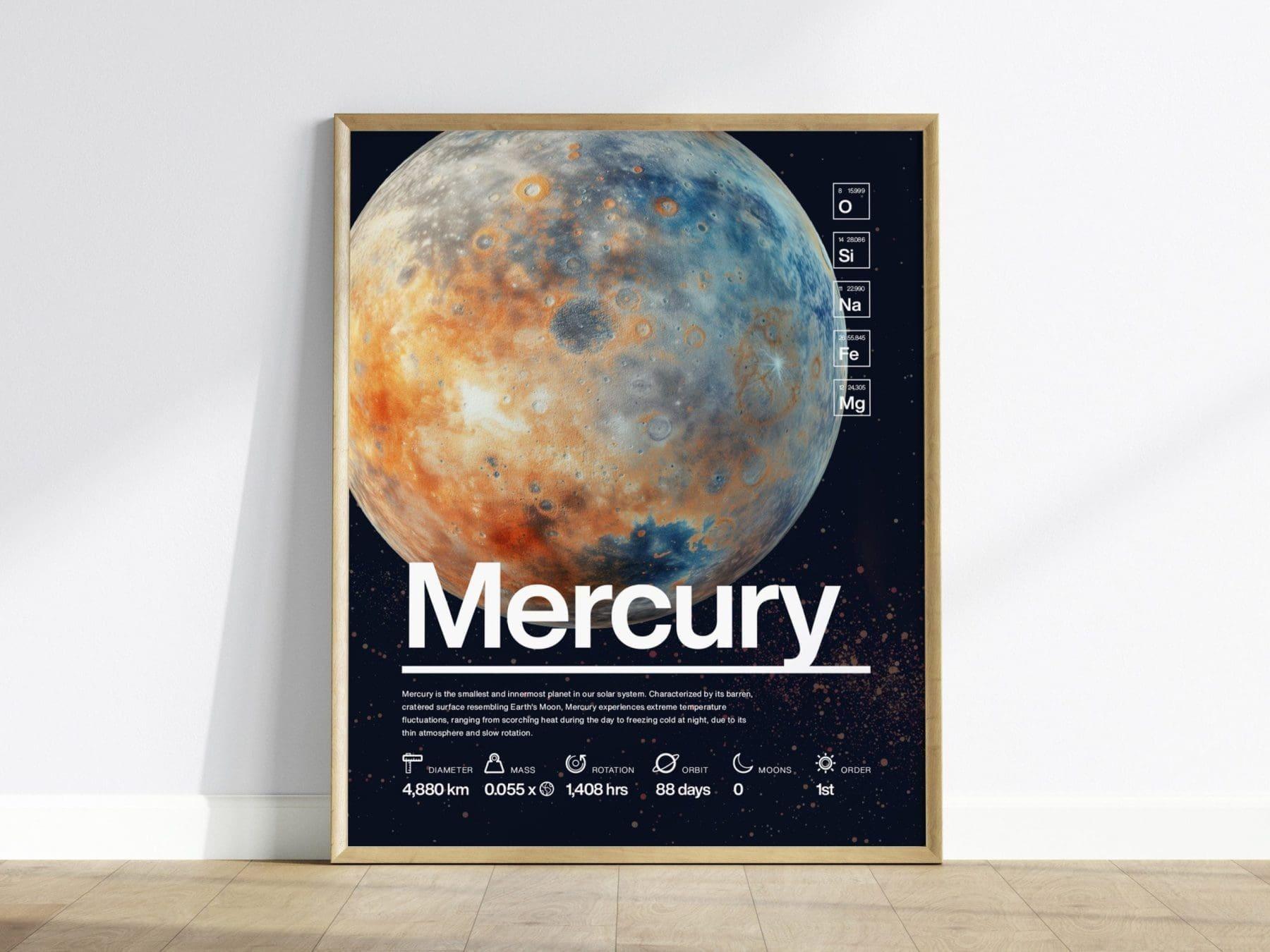 Mercury Planet Solar System Framed Wall Art | Space Science Teacher Classroom Decor Educational Universe Exploration Poster Print Kids Room - Swell Scenes